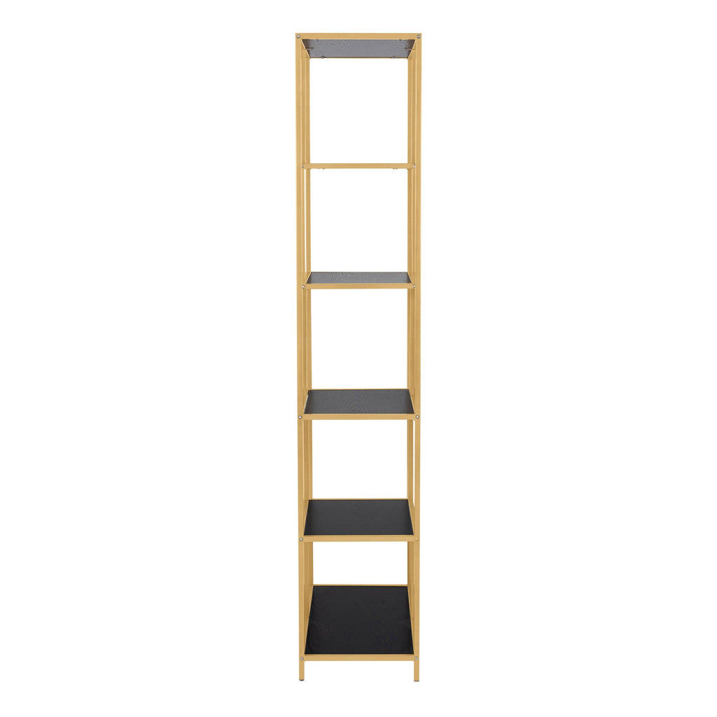 Seaford Tall Gold Metal Bookcase with 5 Black Shelves - image 3