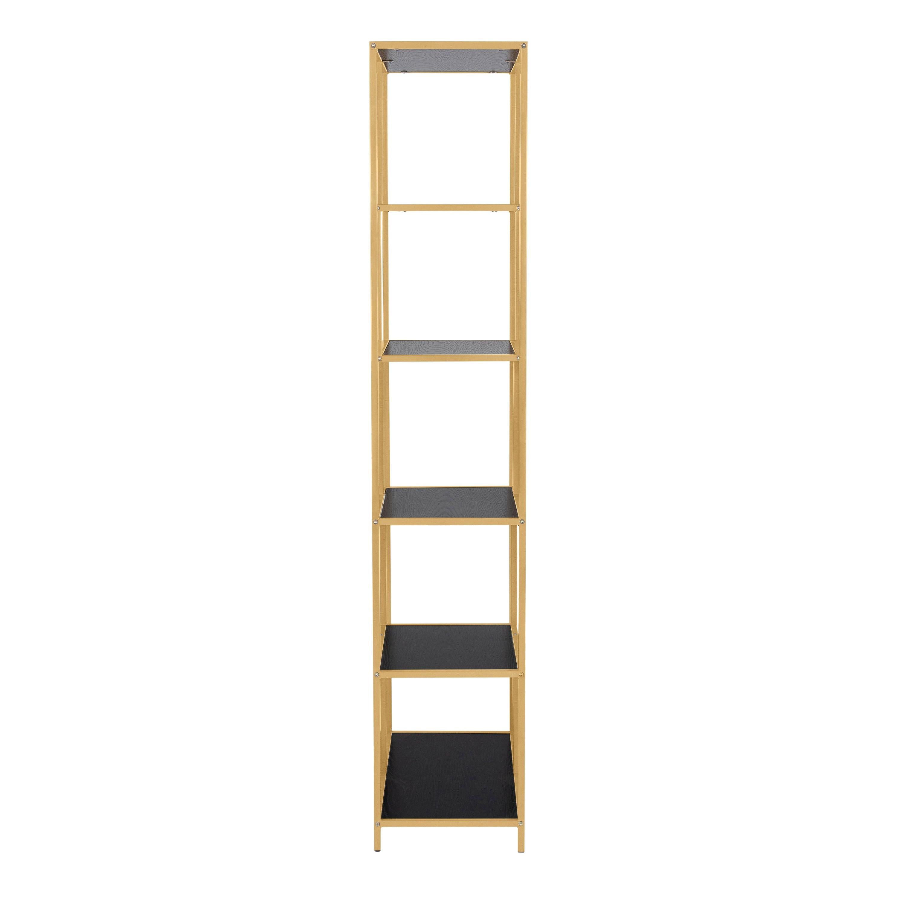 Seaford Tall Gold Metal Bookcase with 5 Black Shelves - image 3