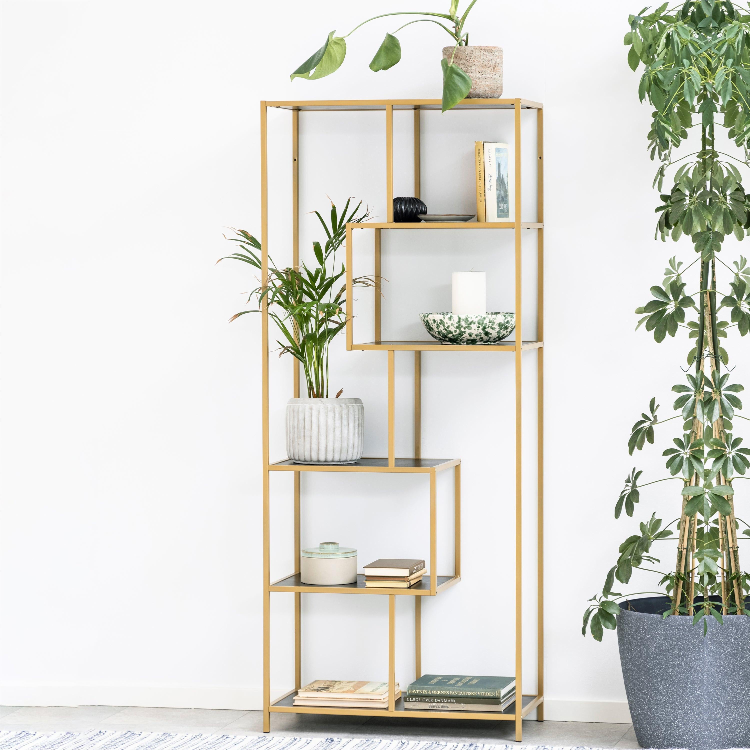Seaford Tall Gold Metal Bookcase with 5 Black Shelves - image 4