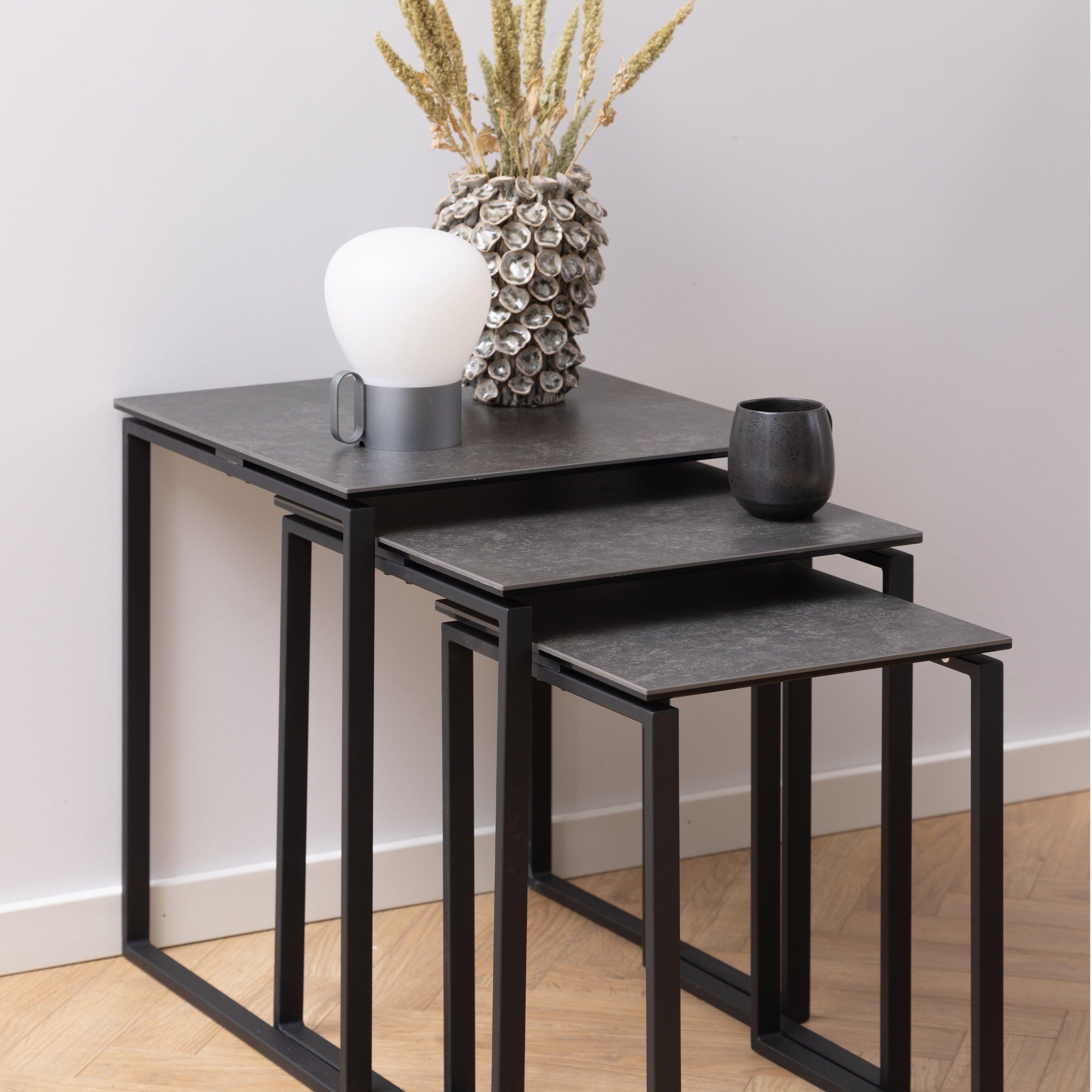 Katrine Ceramic Nest of Tables in Black Set of 3 - image 3