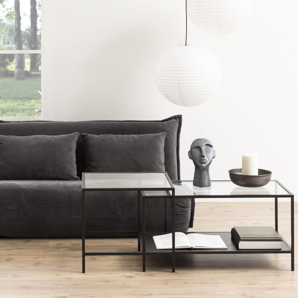 Seaford Black Metal Coffee Table Set with Glass Top - image 4
