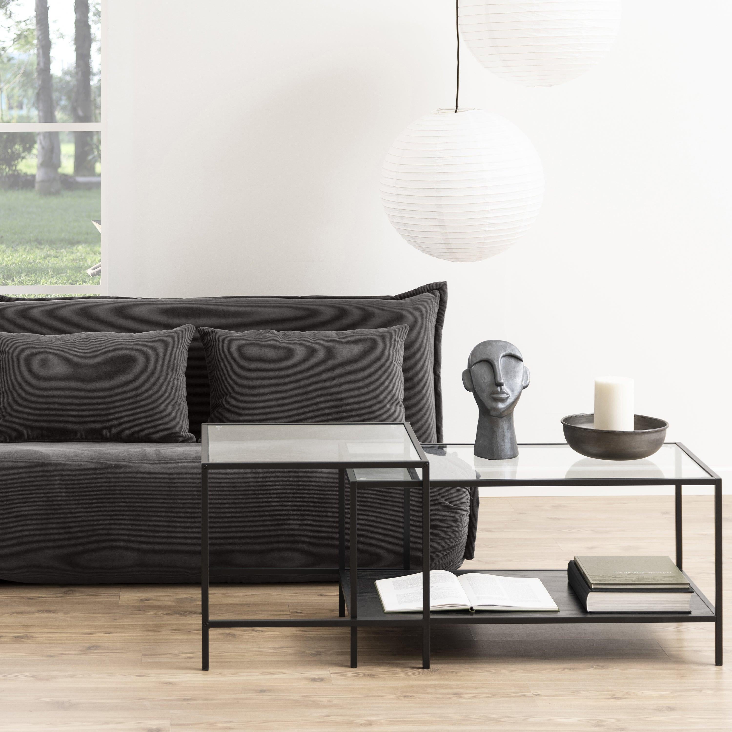 Seaford Black Metal Coffee Table Set with Glass Top - image 4
