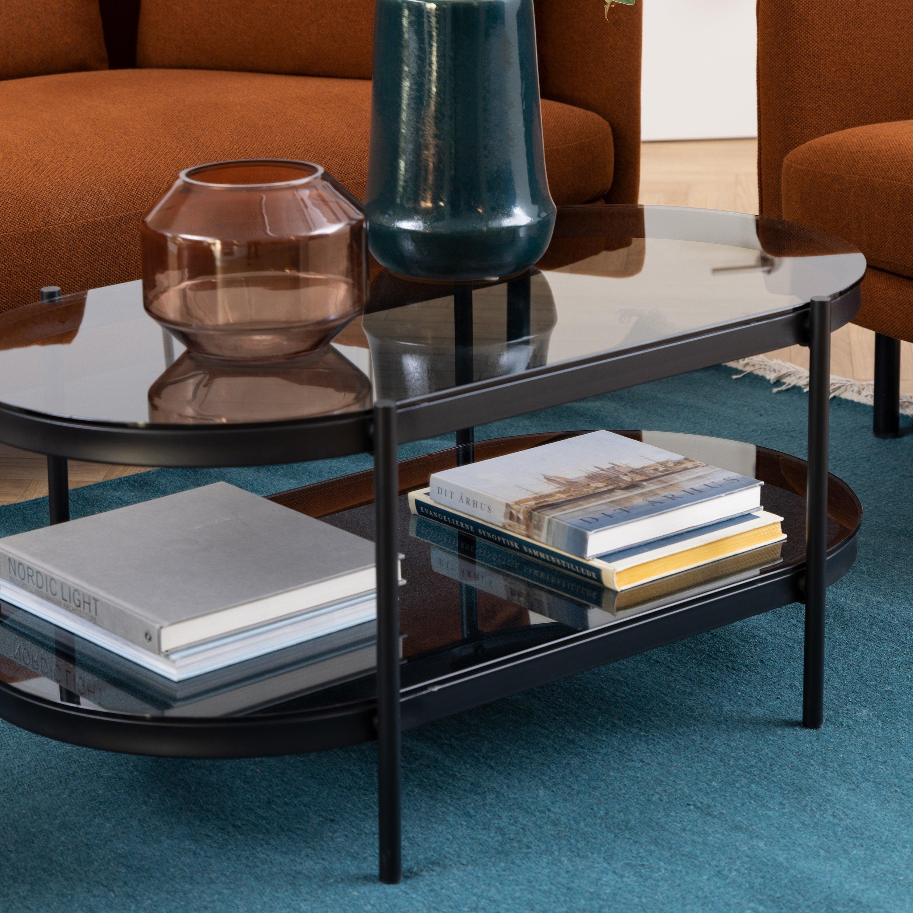 Bayonne Oval Coffee Table with Smoked Glass Top - image 4