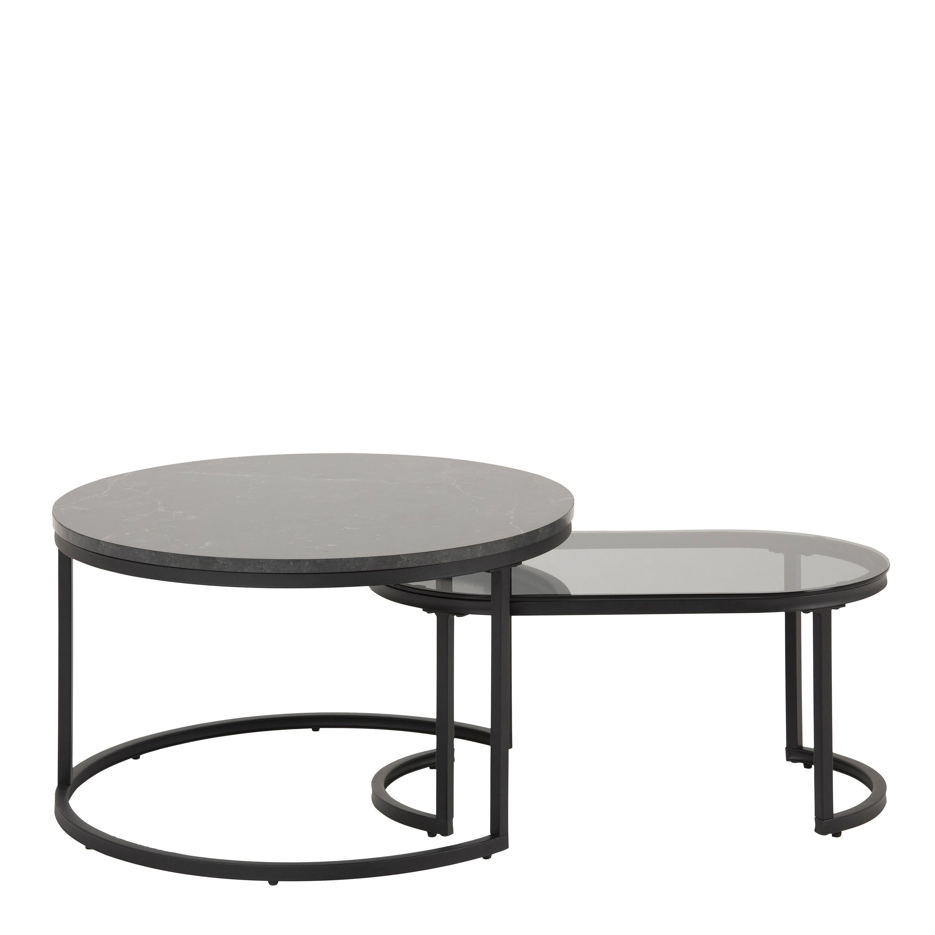 Spiro Round/Oval Coffee Table Set with Black Marble/Smoked Melamine Glass Top - image 2
