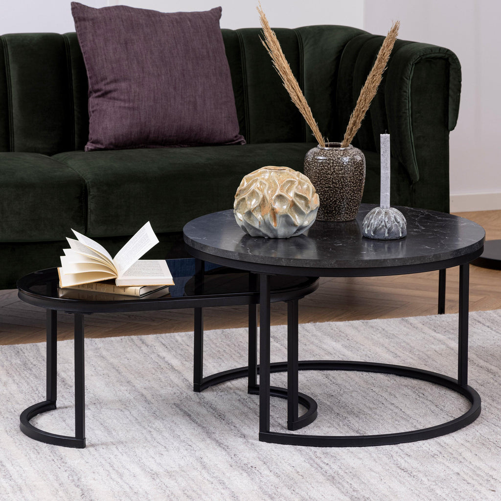 Spiro Round/Oval Coffee Table Set with Black Marble/Smoked Melamine Glass Top - image 3