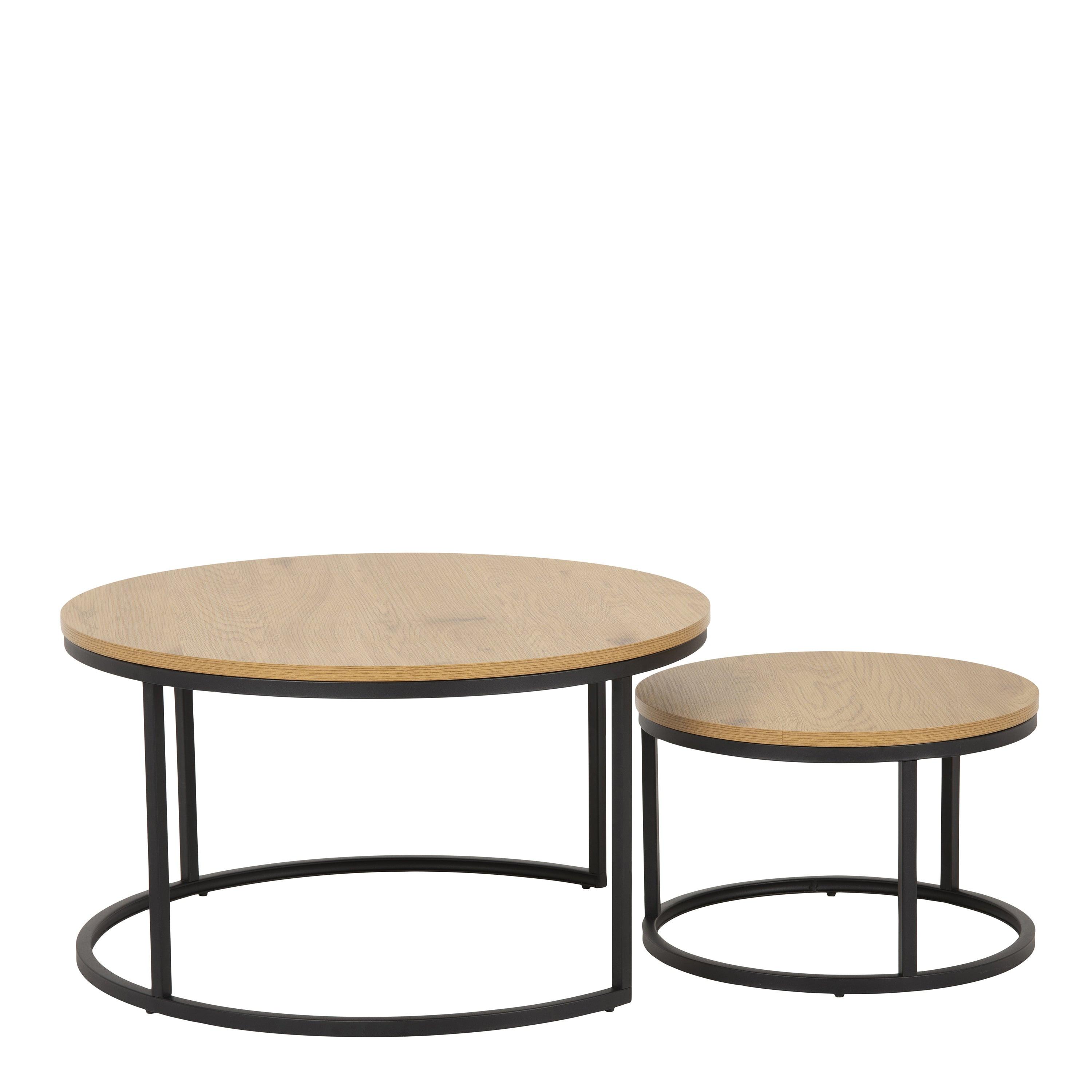 Spiro Round Coffee Table Set with Oak Top & Black Legs - image 2