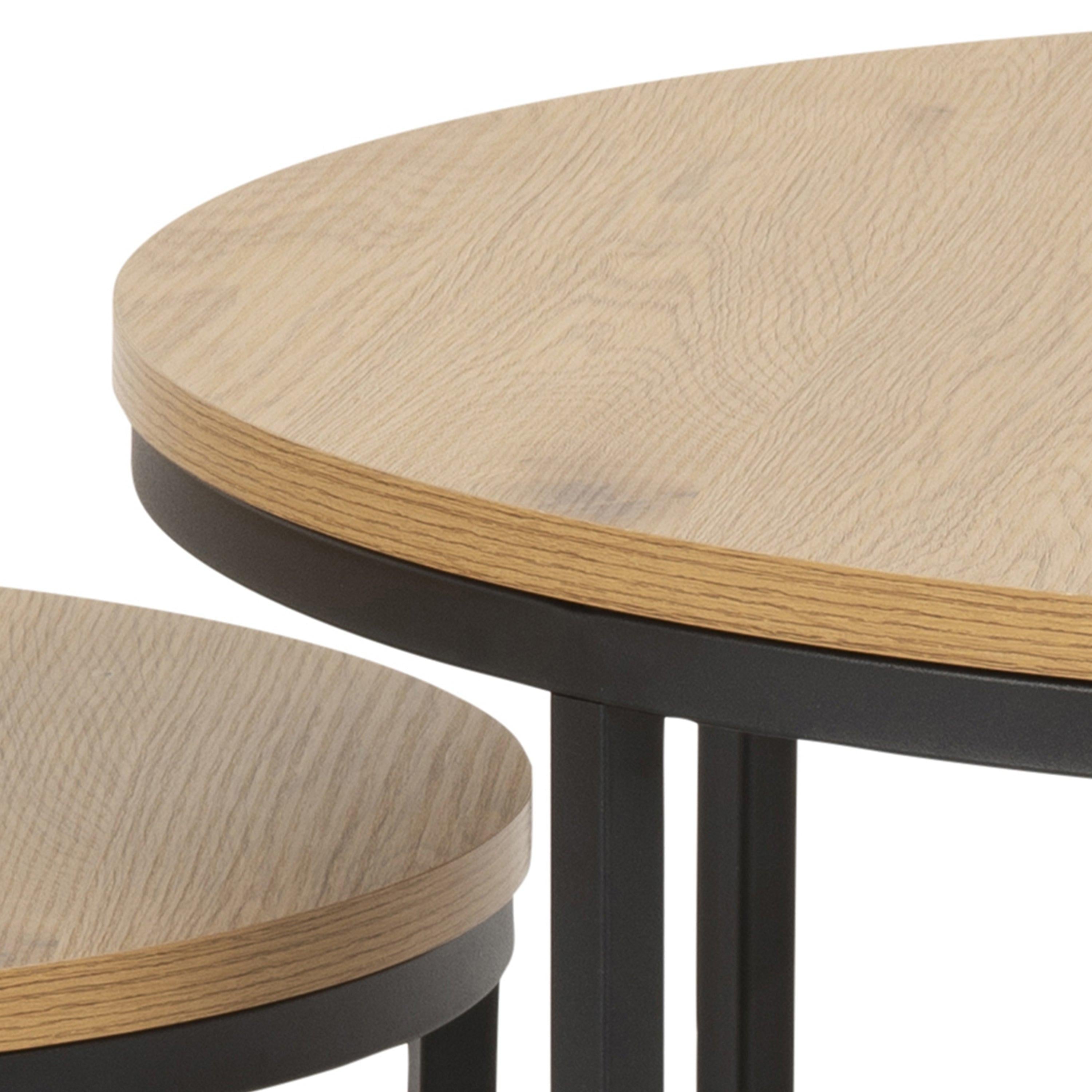 Spiro Round Coffee Table Set with Oak Top & Black Legs - image 7