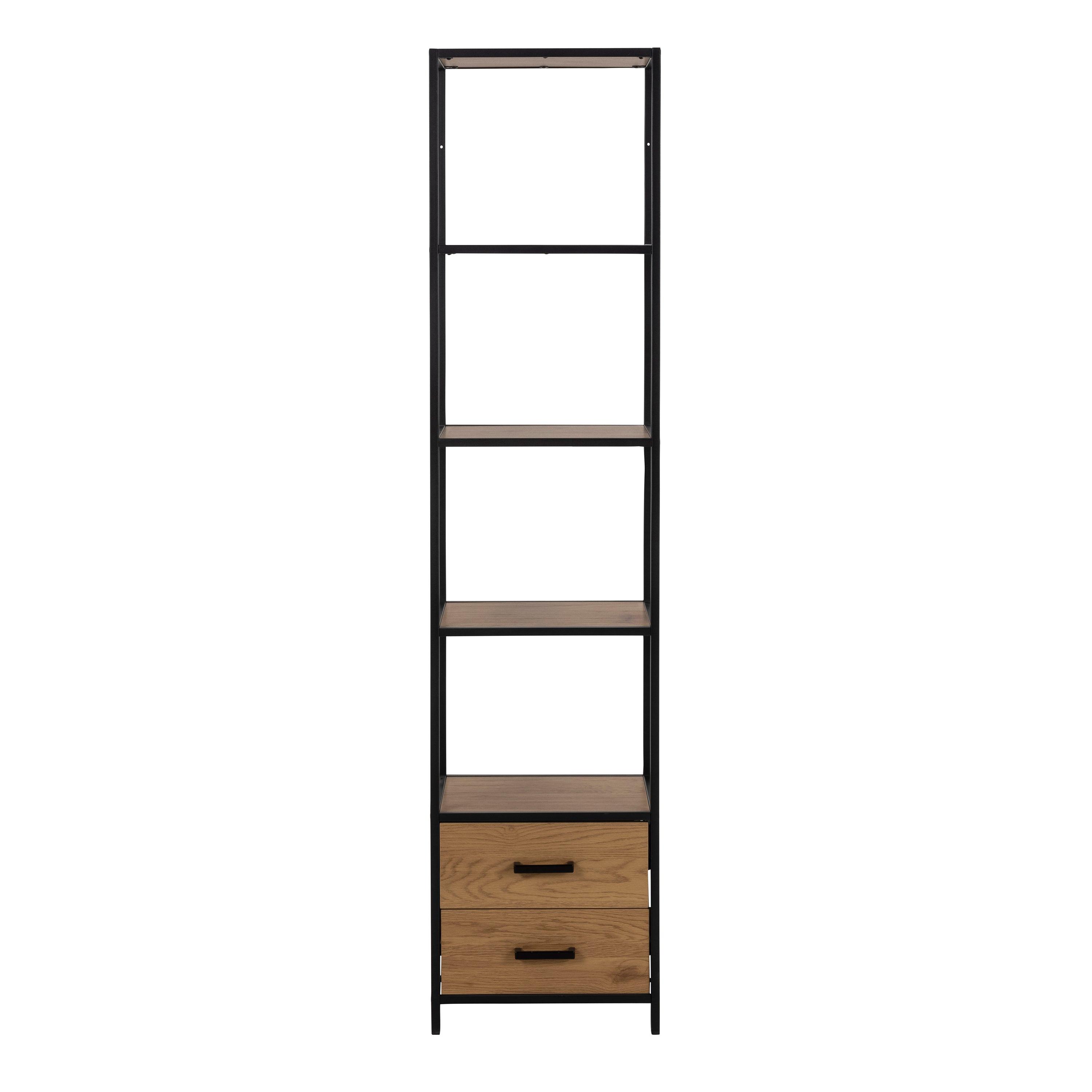Seaford Bookcase with 2 Drawers and 3 Shelves in Black & Oak - image 2