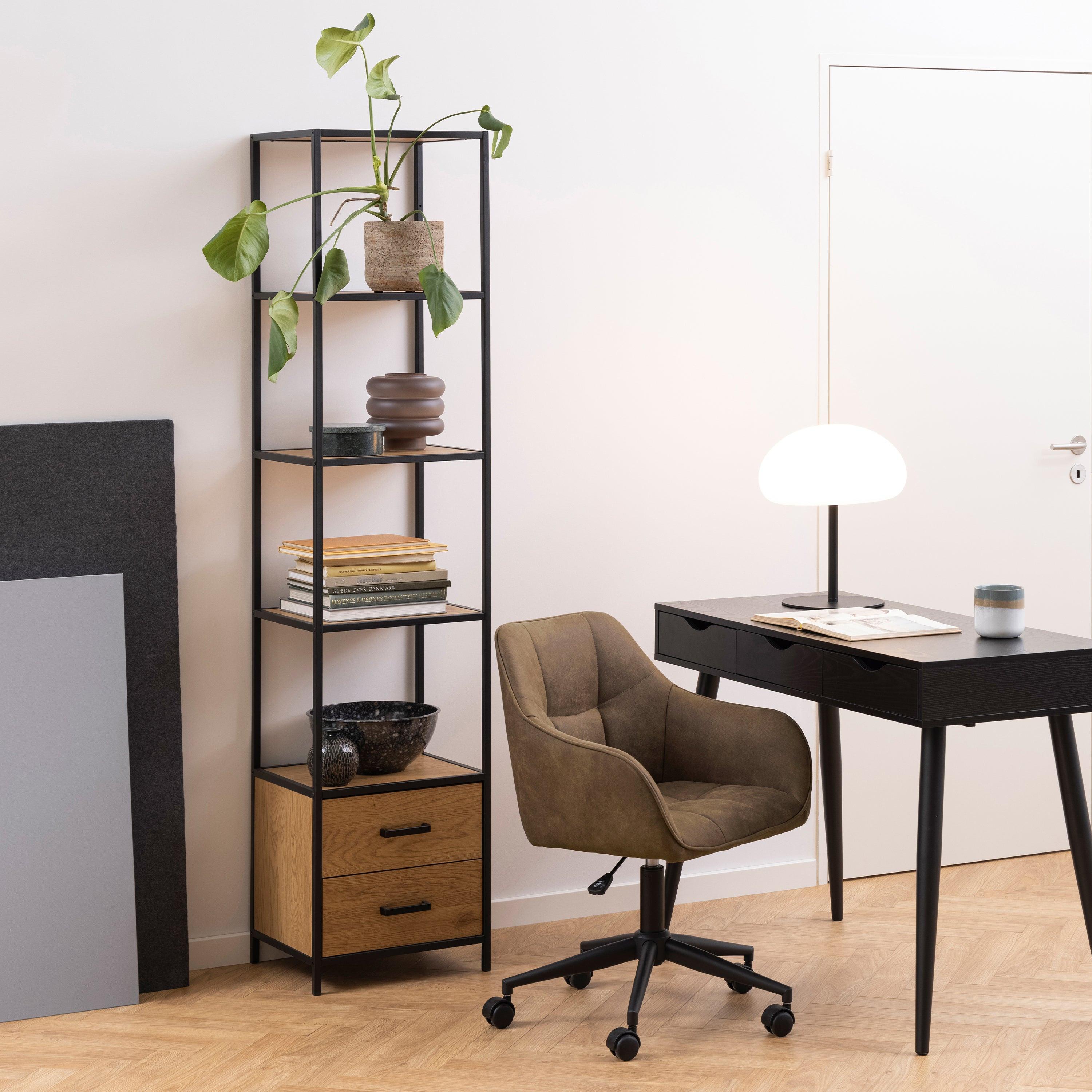 Seaford Bookcase with 2 Drawers and 3 Shelves in Black & Oak - image 4