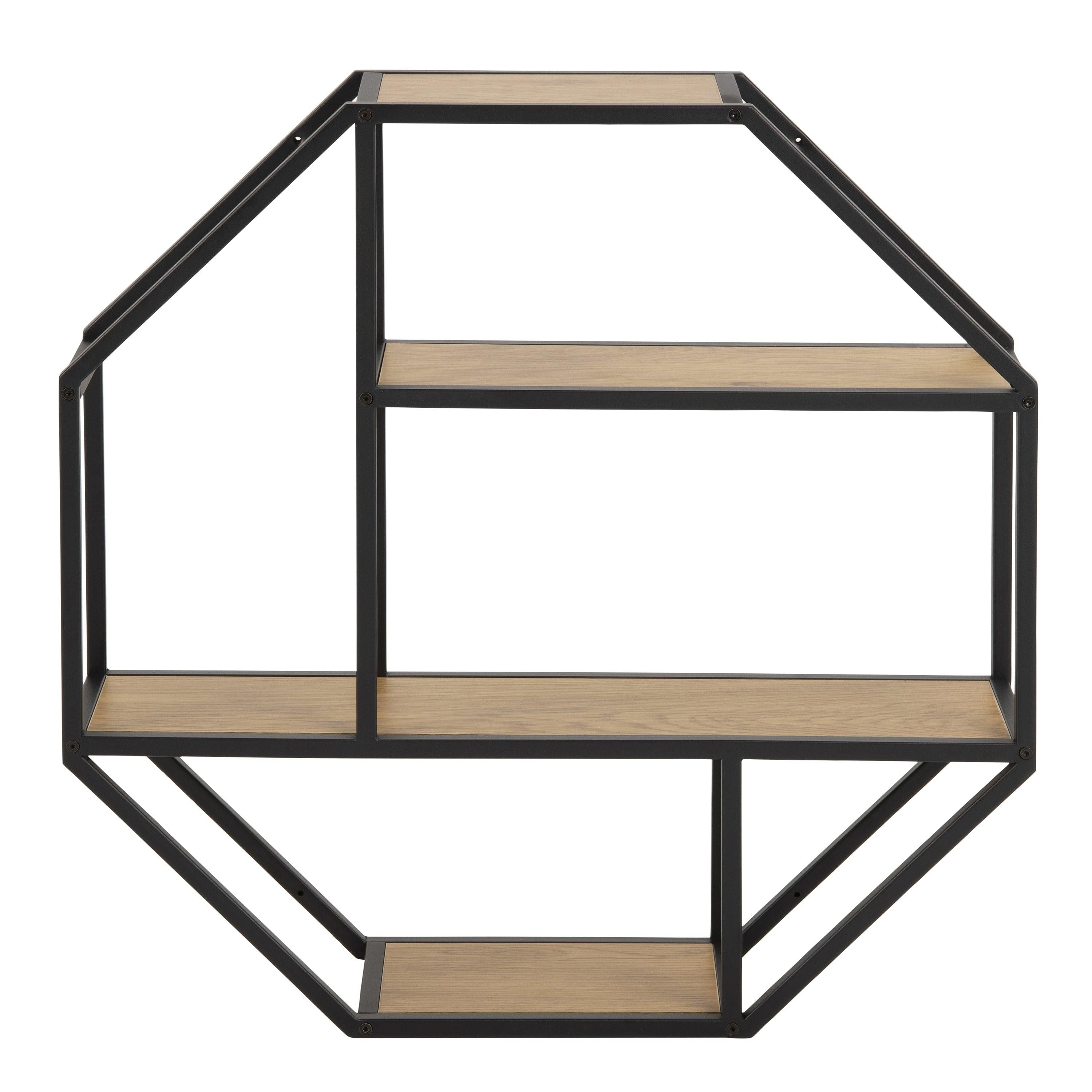 Seaford Octagonal Metal Wall Shelf in Black & Oak - image 2