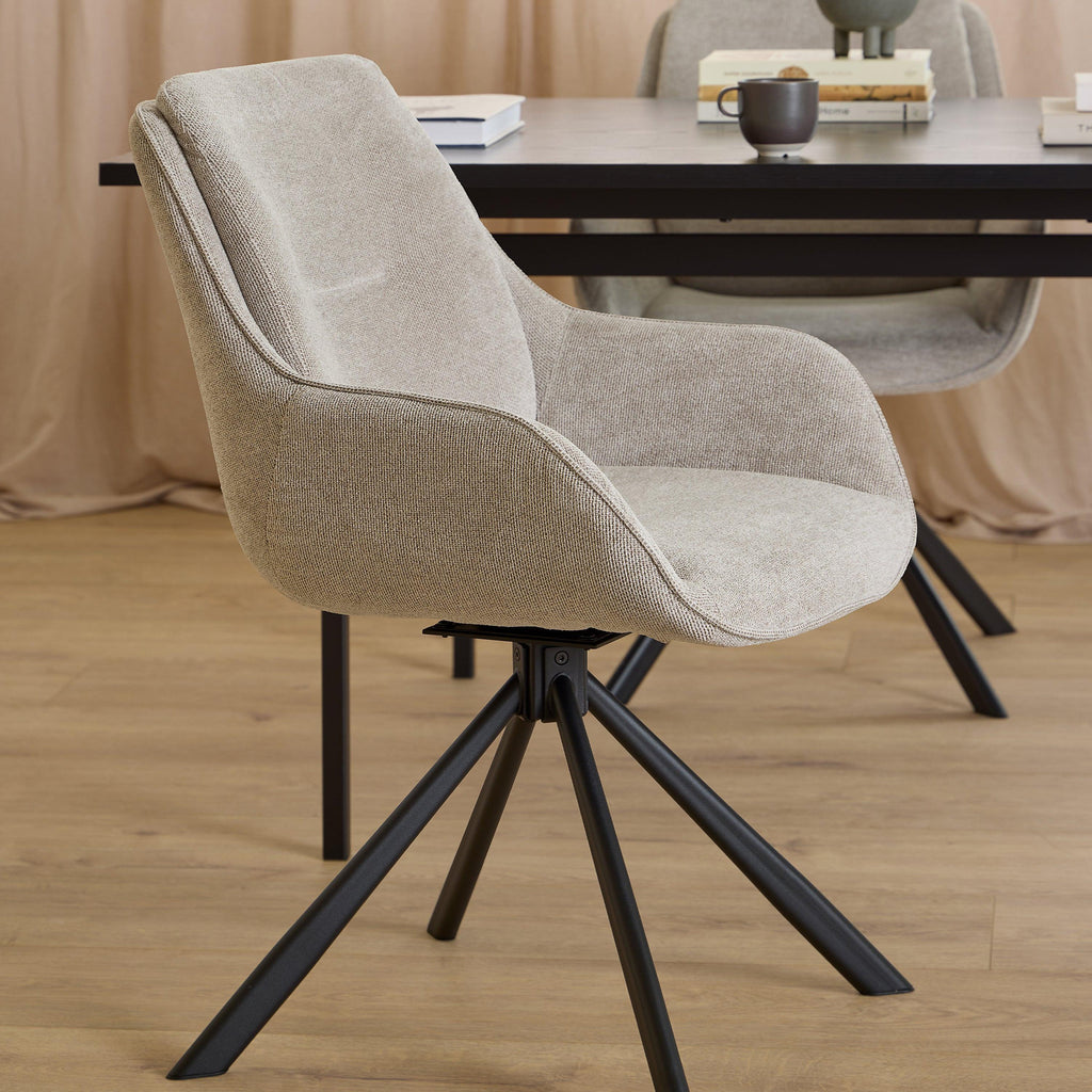 Angus Dining Table in Black 200x90cm includes 4 Carrie Swivel Dining Chairs in Sand - image 10