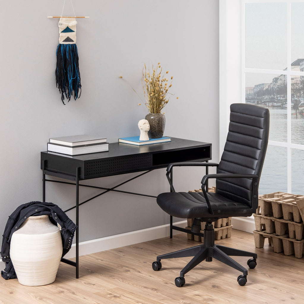 Angus Office Desk with Sliding Door in Black - image 5