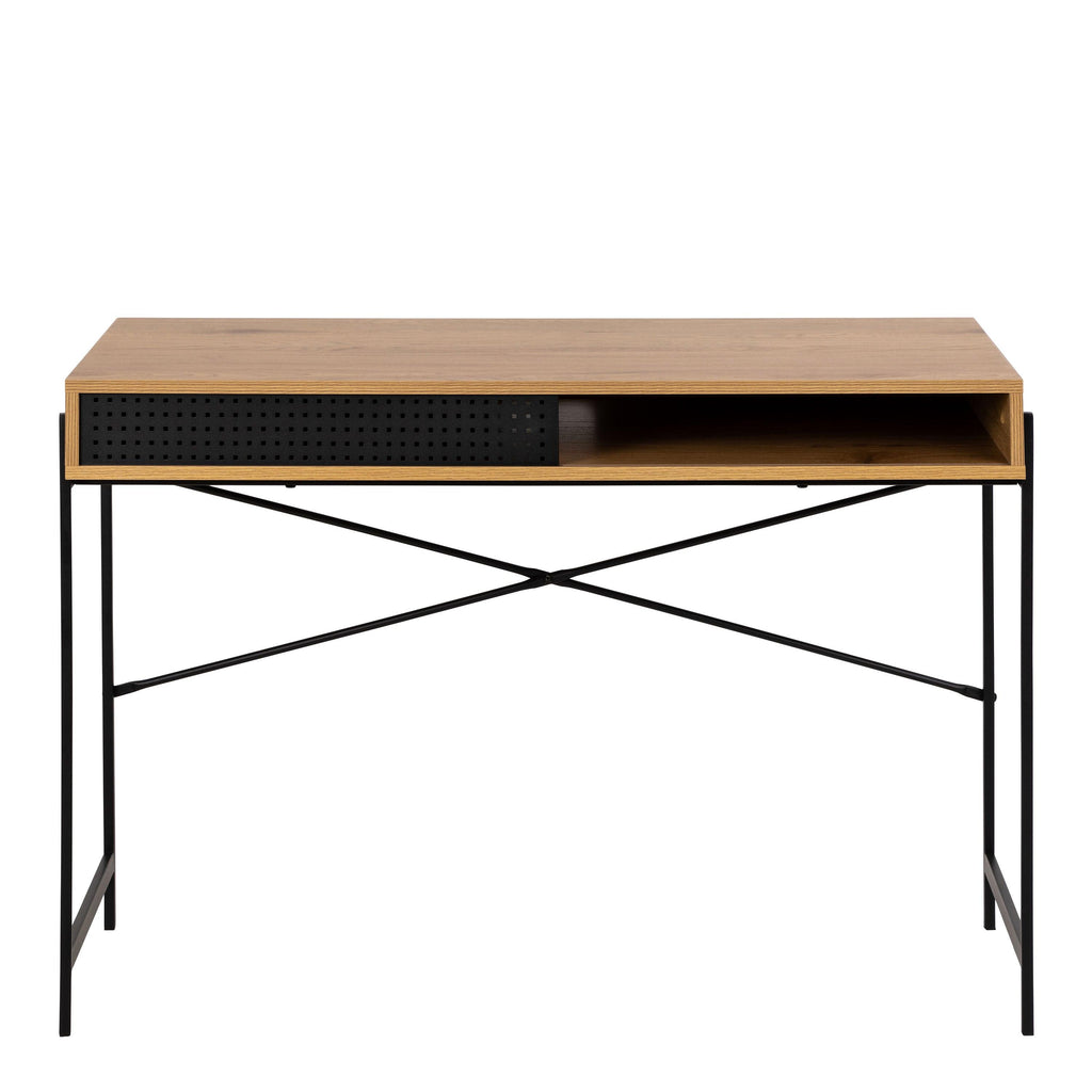 Angus Office Desk with Sliding Door in Oak & Black - image 2