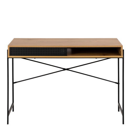 Angus Office Desk with Sliding Door in Oak & Black - image 2