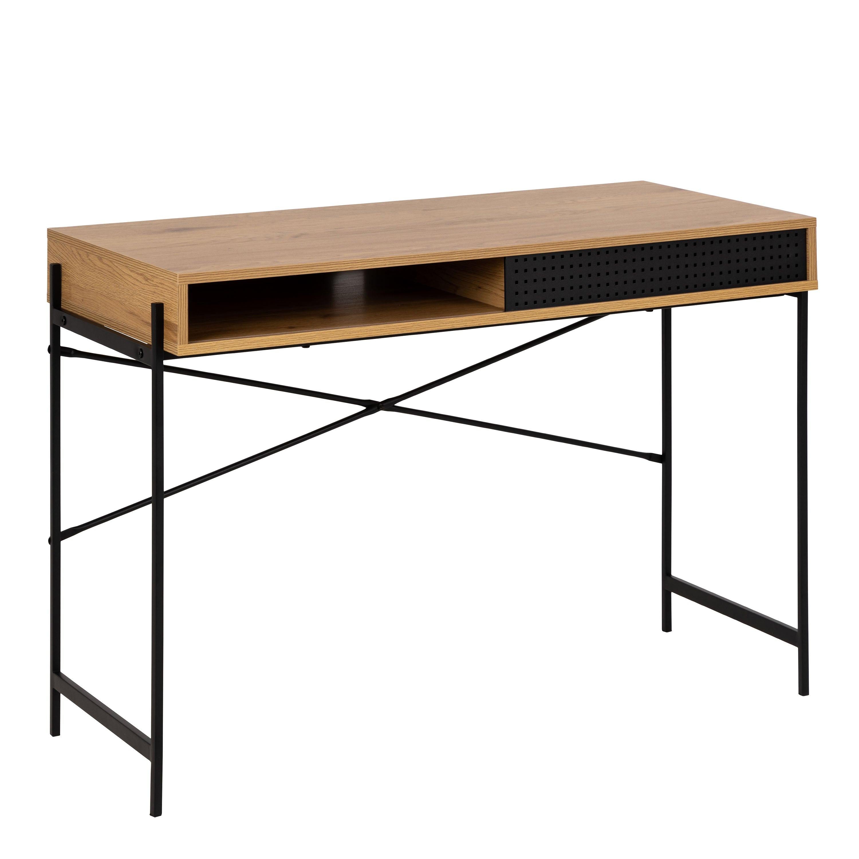 Angus Office Desk with Sliding Door in Oak & Black - image 3