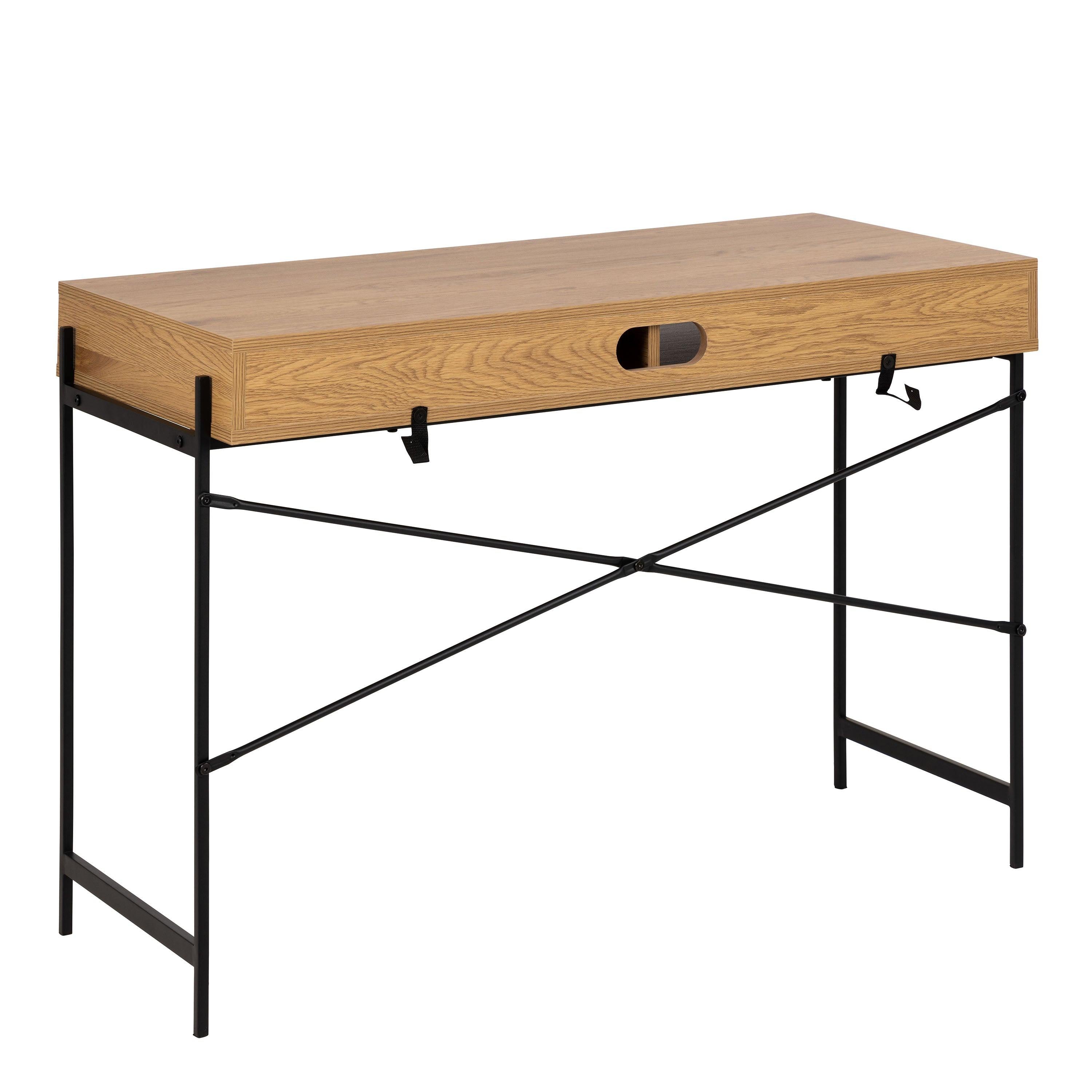 Angus Office Desk with Sliding Door in Oak & Black - image 4