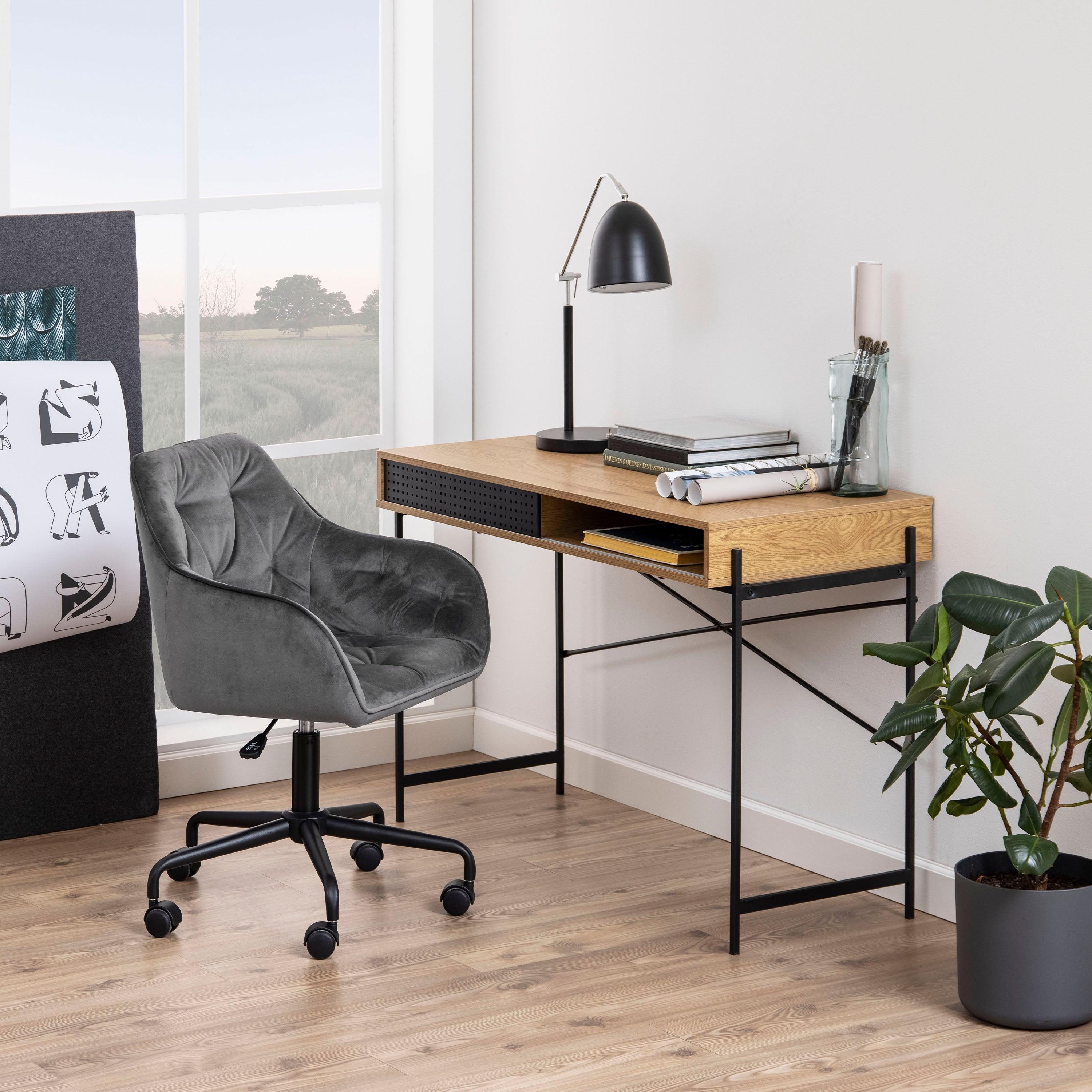 Angus Office Desk with Sliding Door in Oak & Black - image 5