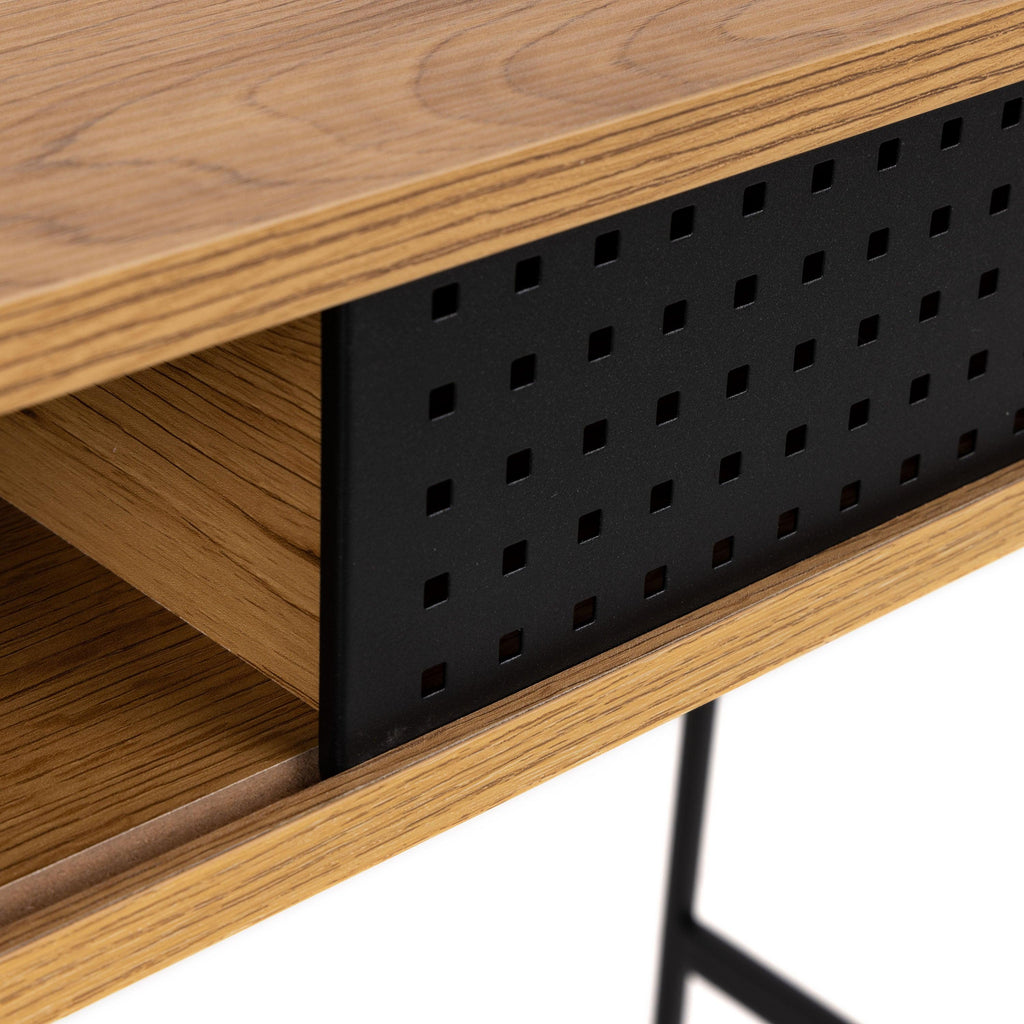 Angus Office Desk with Sliding Door in Oak & Black - image 6