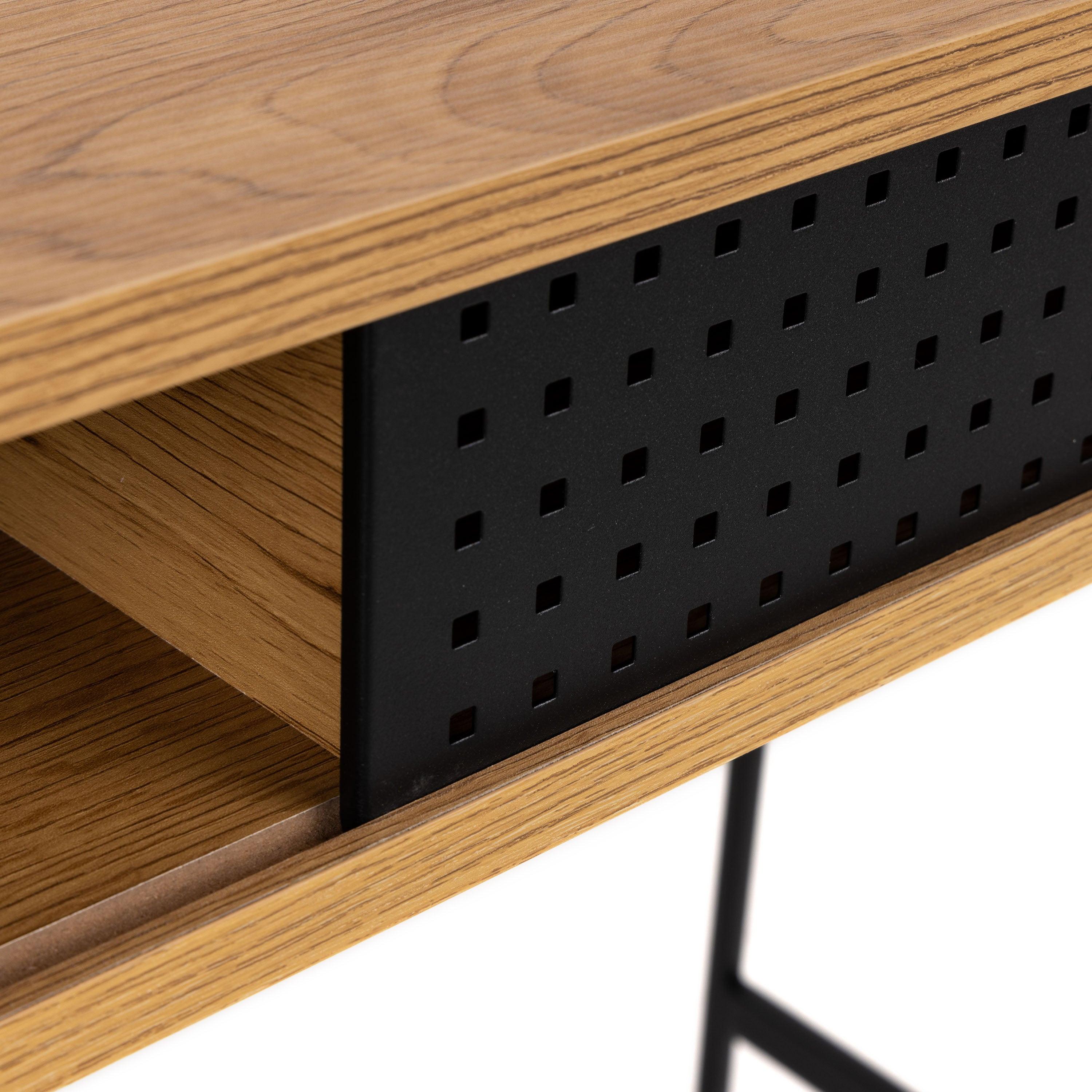 Angus Office Desk with Sliding Door in Oak & Black - image 6