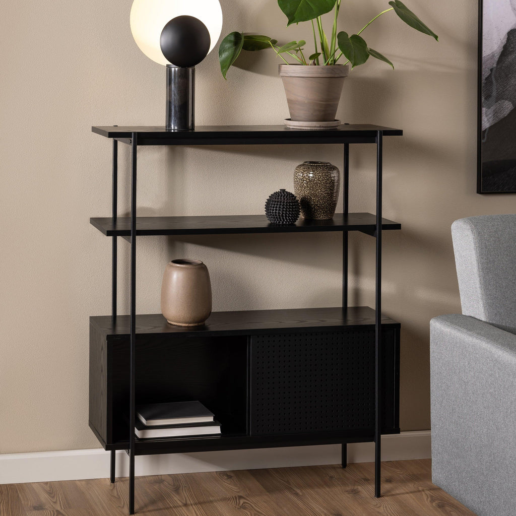 Angus Small Bookcase with 2 Sliding Doors in Black - image 9
