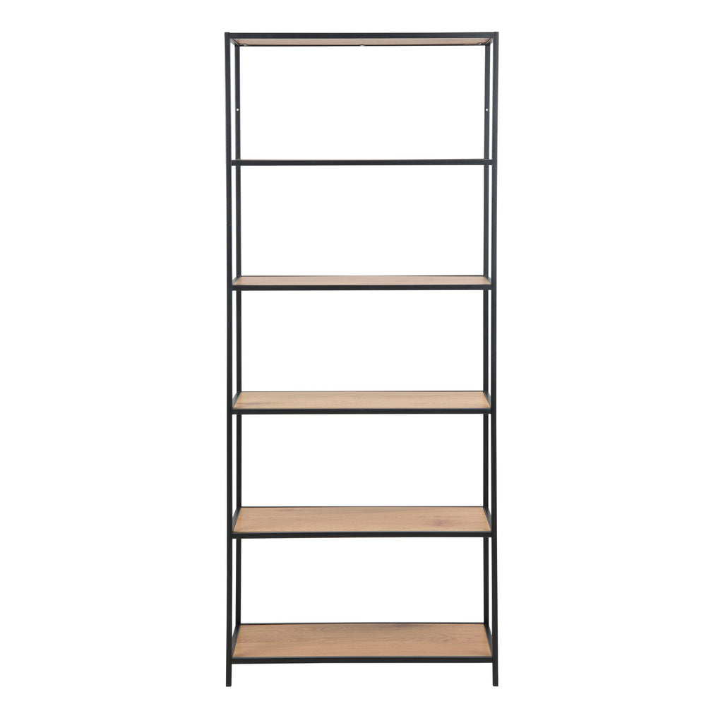 Seaford Tall Black Metal Bookcase with 5 Shelves in Oak - image 2