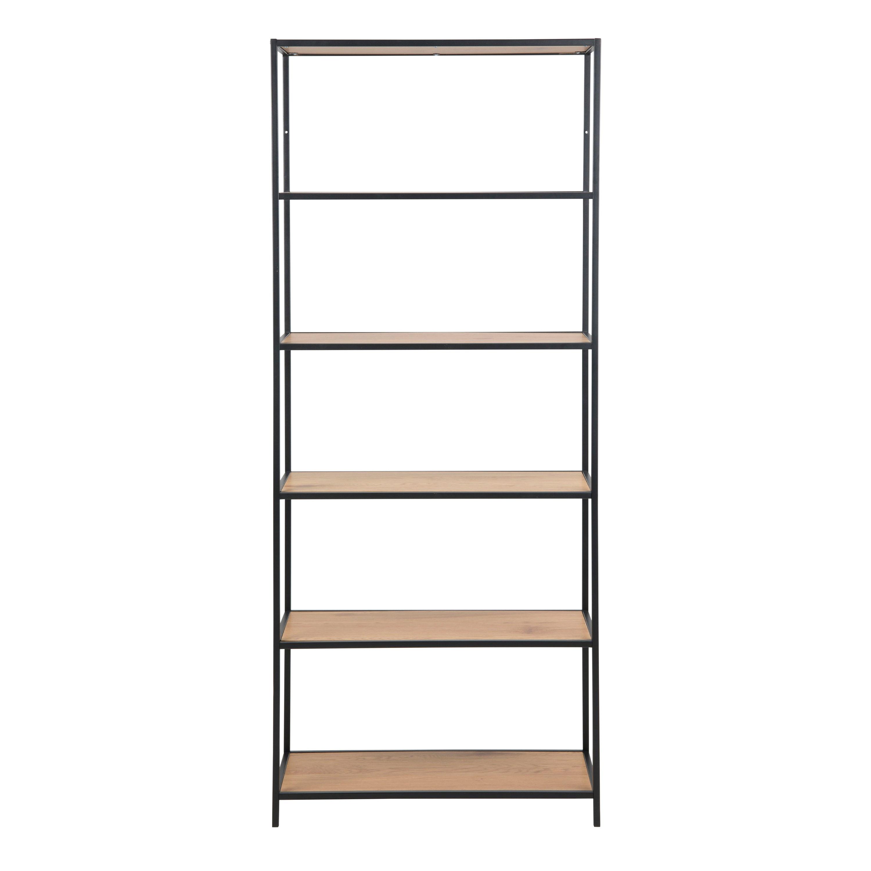Seaford Tall Black Metal Bookcase with 5 Shelves in Oak - image 2