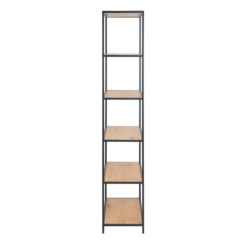 Seaford Tall Black Metal Bookcase with 5 Shelves in Oak - image 3