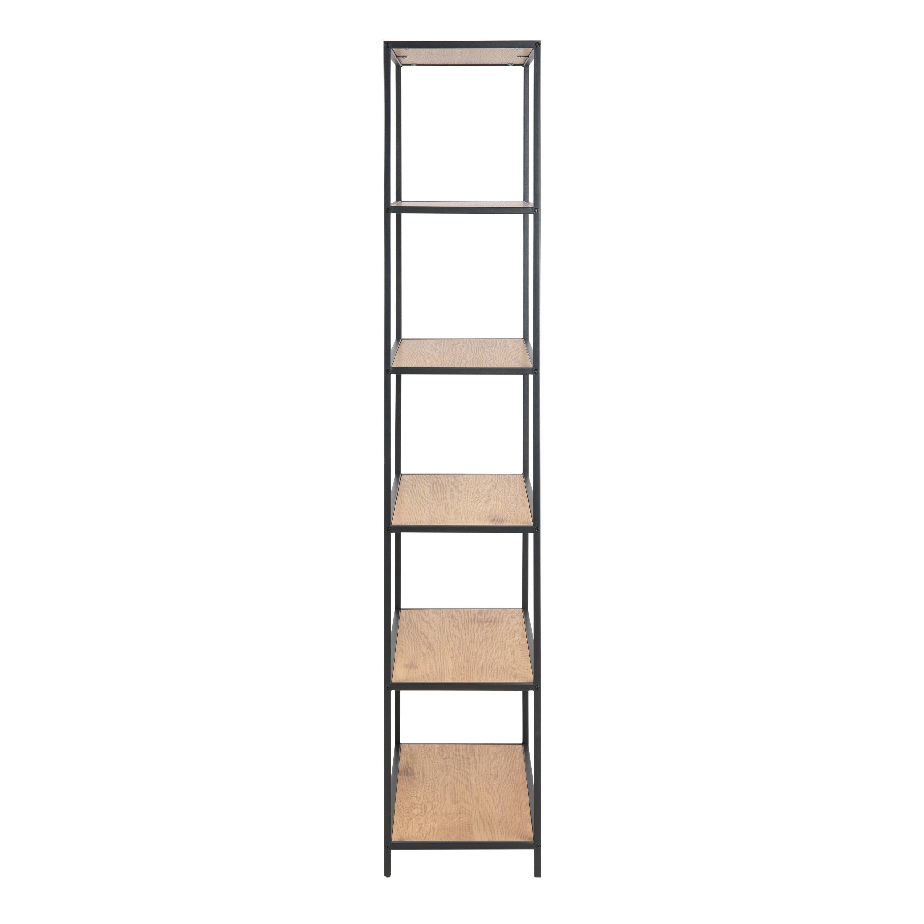 Seaford Tall Black Metal Bookcase with 5 Shelves in Oak - image 3