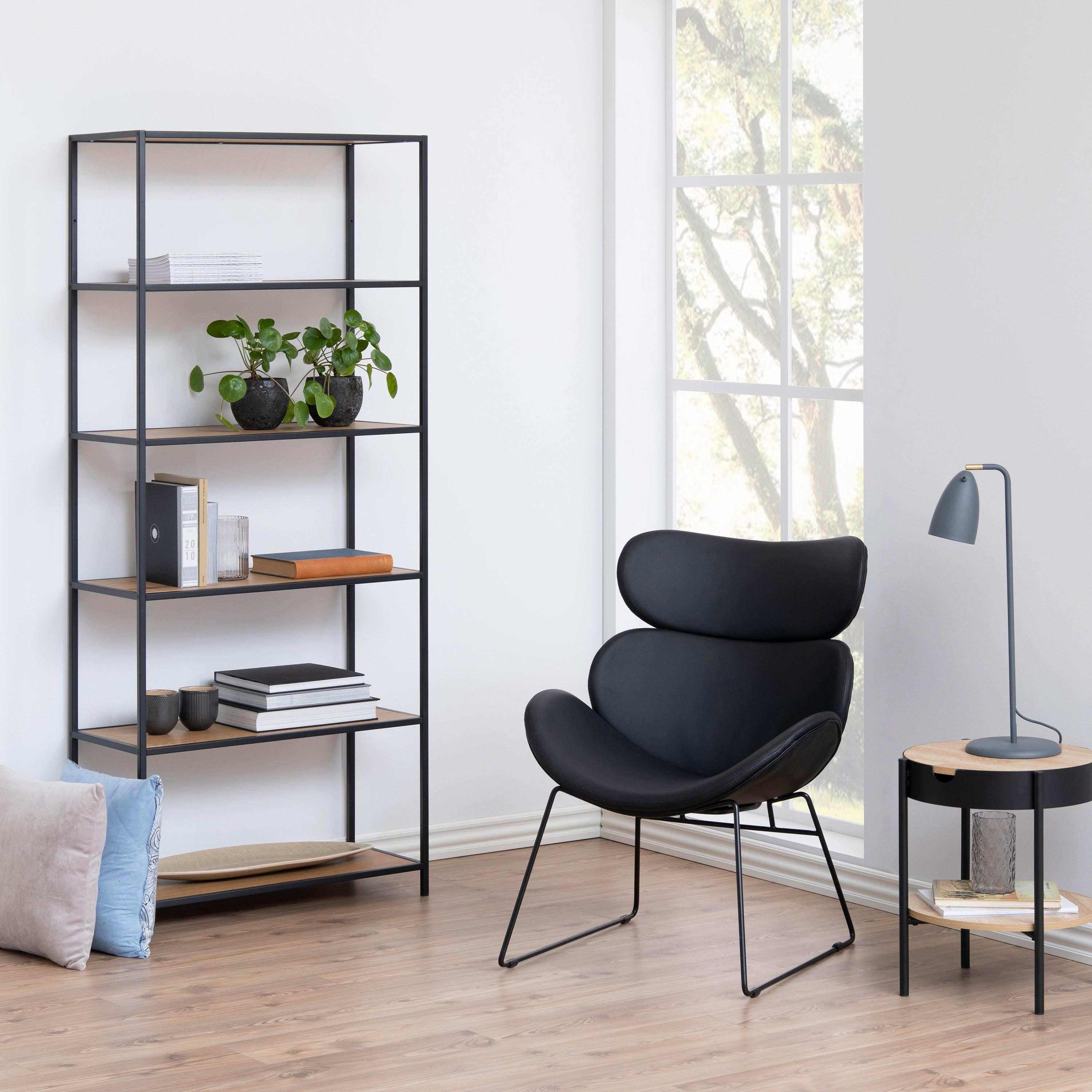 Seaford Tall Black Metal Bookcase with 5 Shelves in Oak - image 4