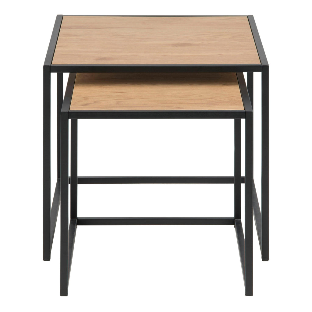 Seaford Black Metal Nest of Tables with Oak Top - image 2