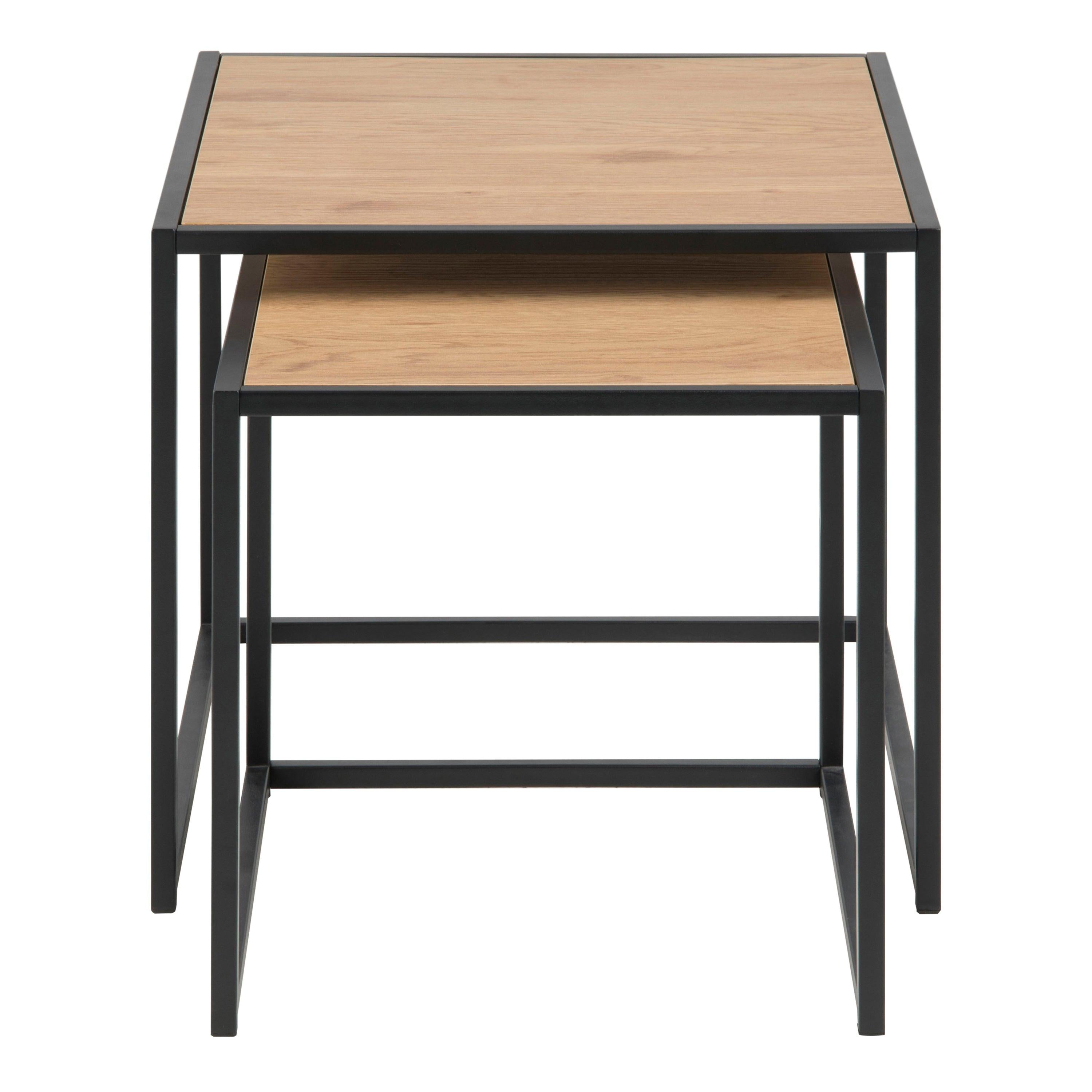 Seaford Black Metal Nest of Tables with Oak Top - image 2