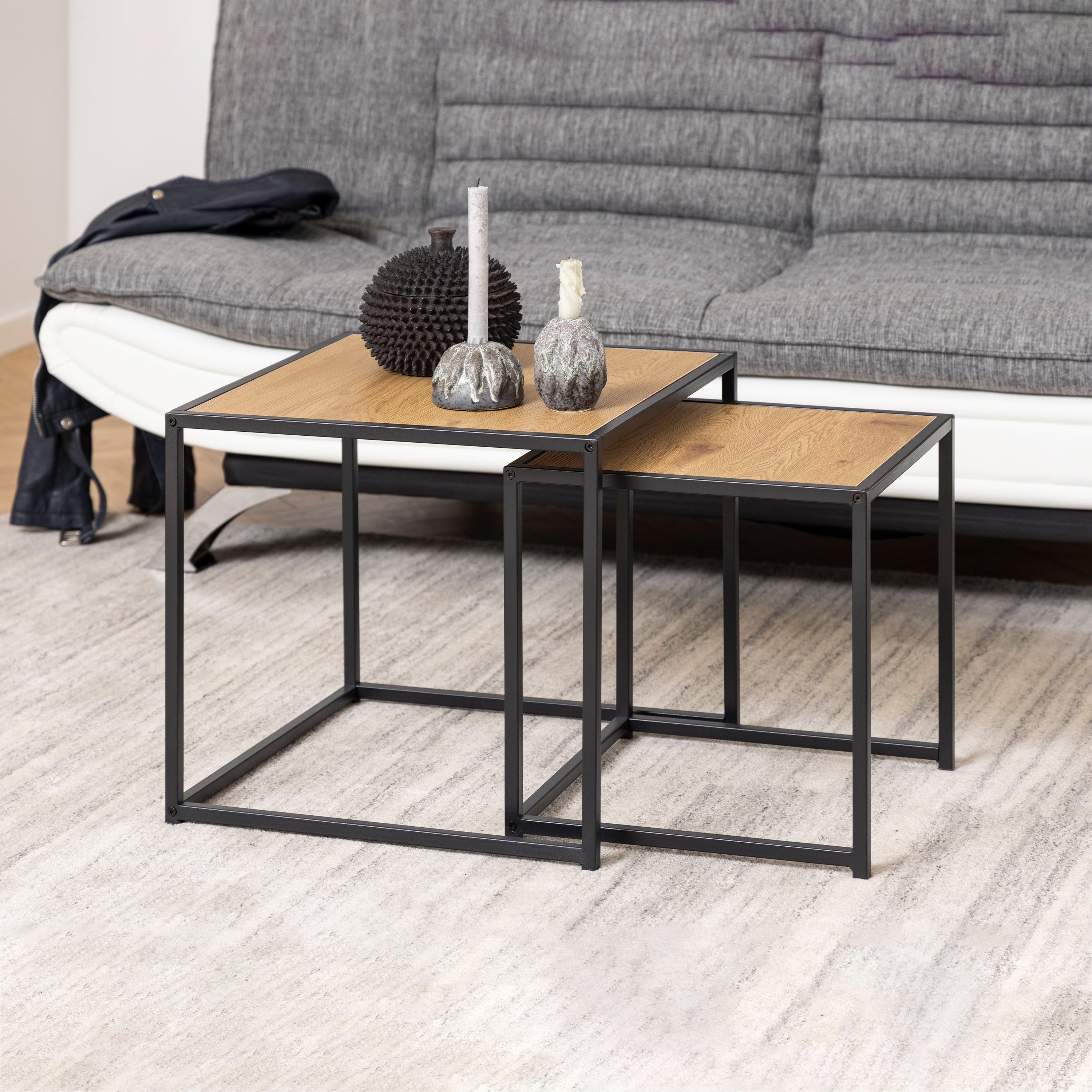 Seaford Black Metal Nest of Tables with Oak Top - image 4