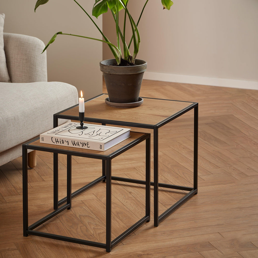 Seaford Black Metal Nest of Tables with Oak Top - image 5