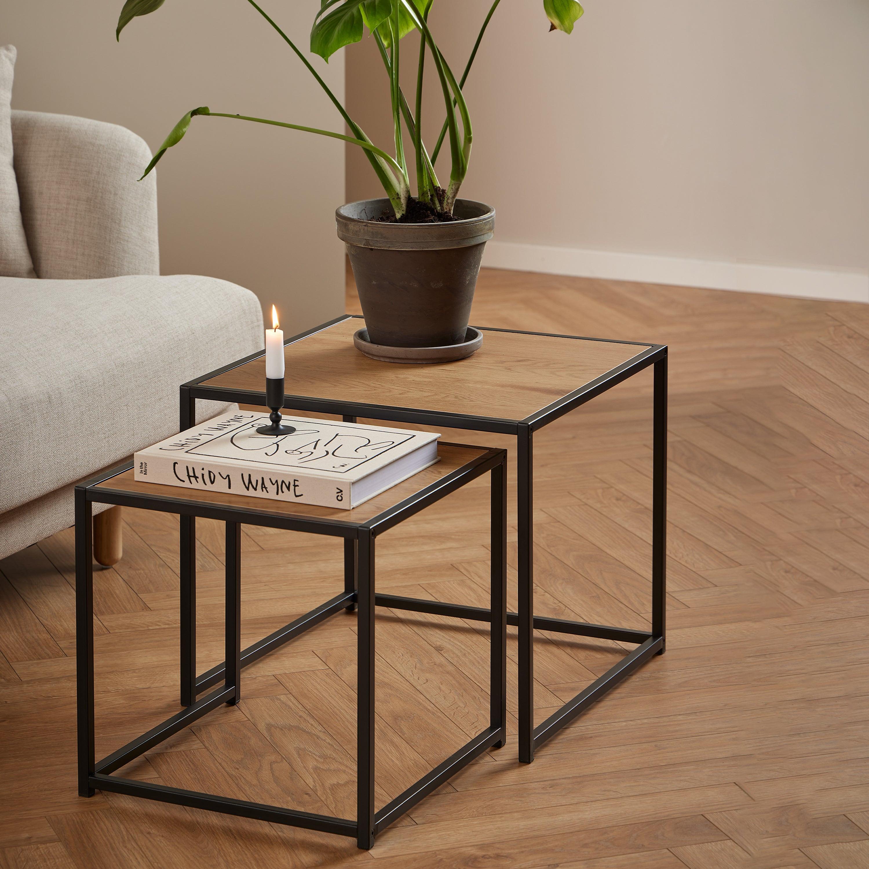 Seaford Black Metal Nest of Tables with Oak Top - image 5