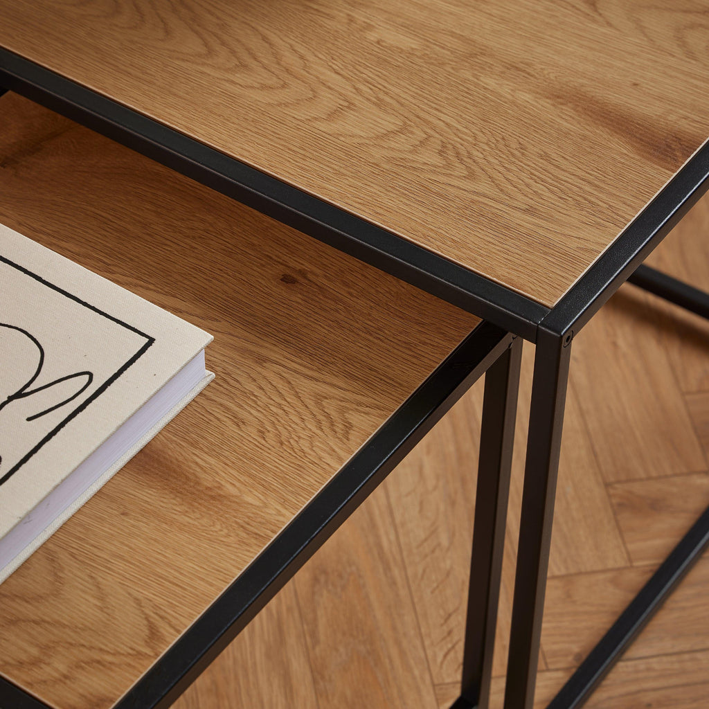 Seaford Black Metal Nest of Tables with Oak Top - image 6