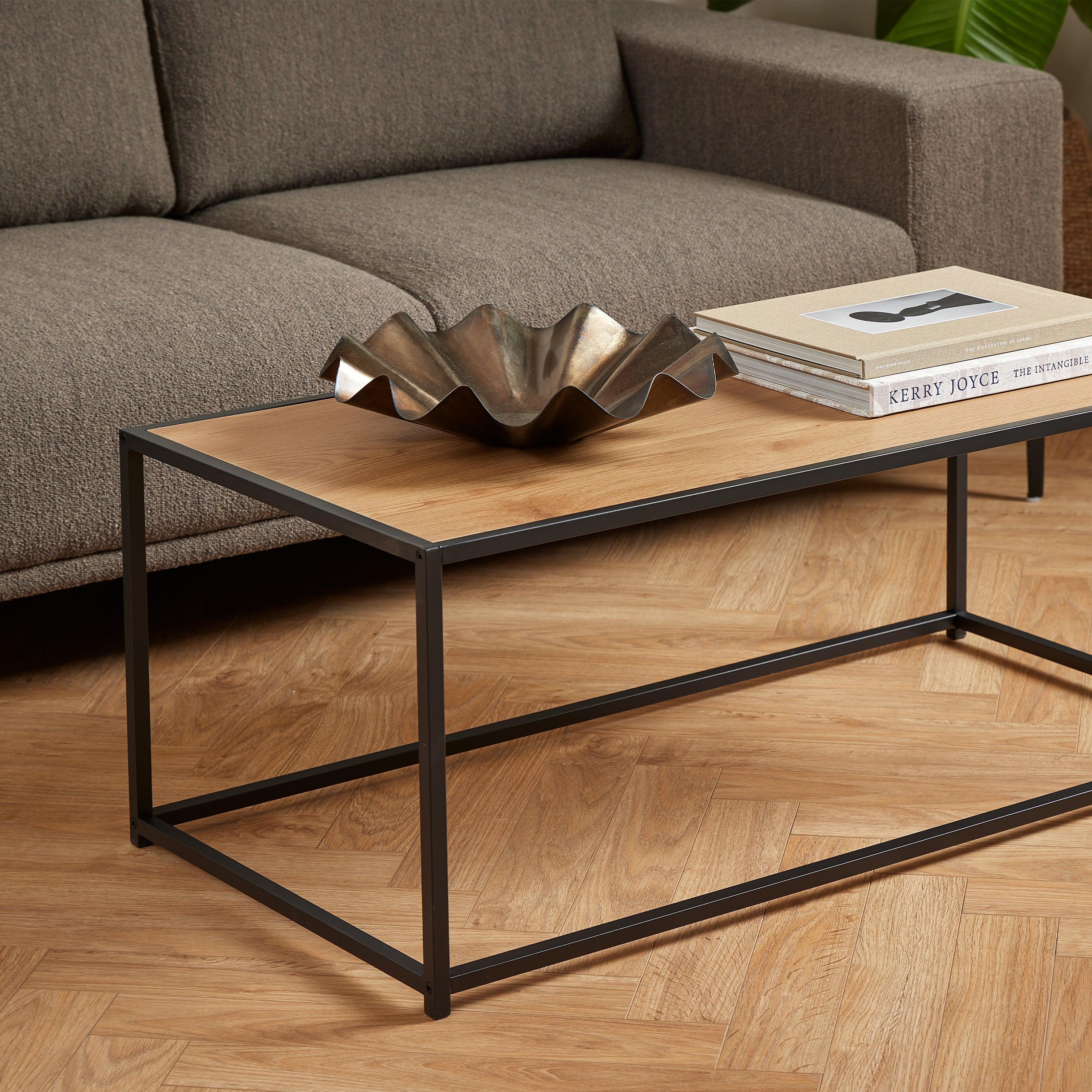 Seaford Black Metal Coffee Table with Oak Top - image 6