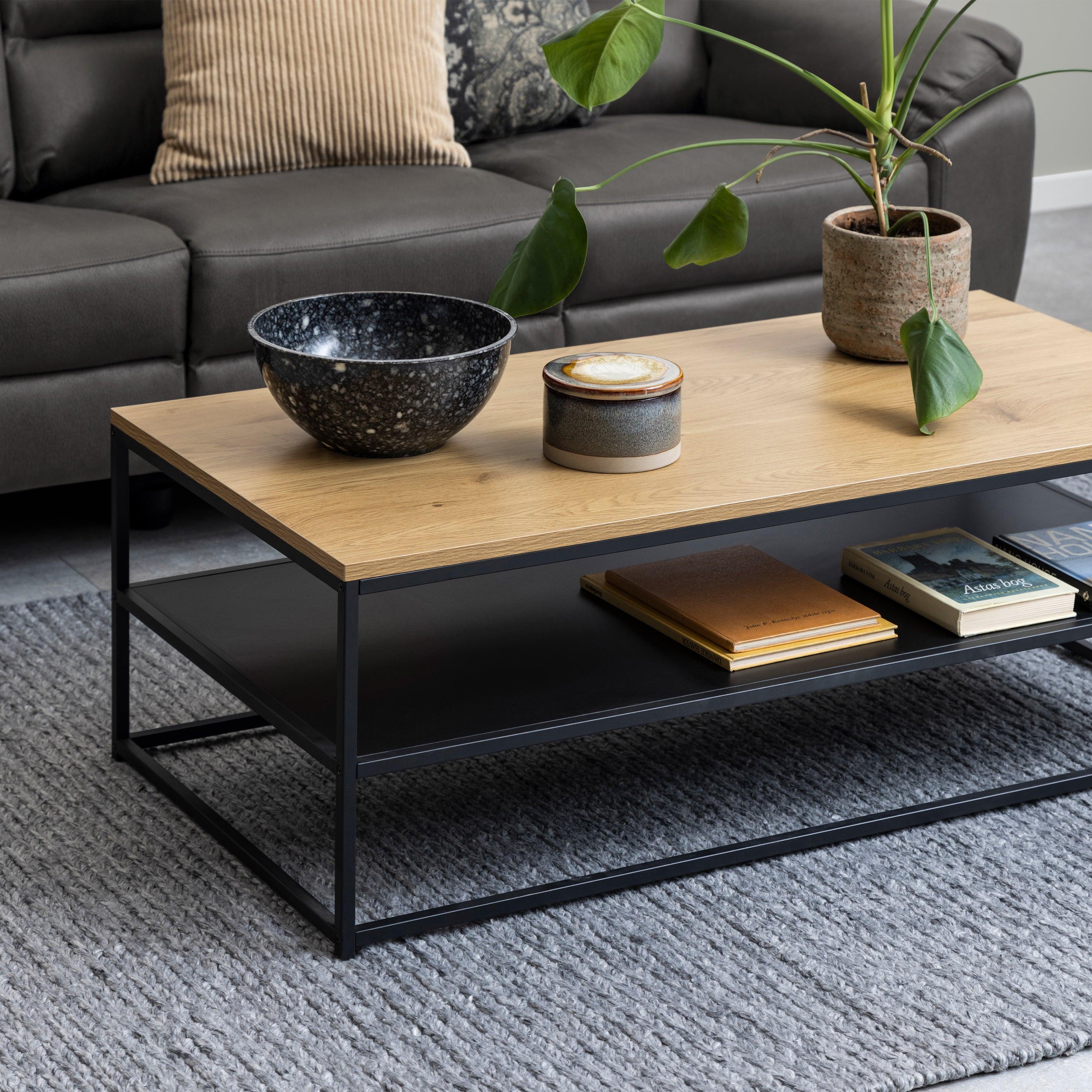 Gila Coffee Table with Open Shelf in Oak & Black - image 4