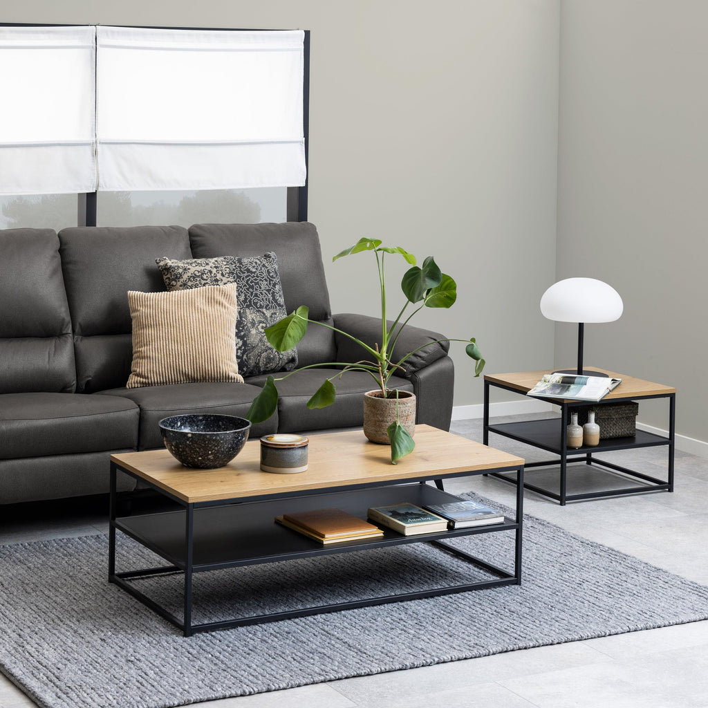 Gila Square Coffee Table with Open Shelf in Oak & Black - image 3