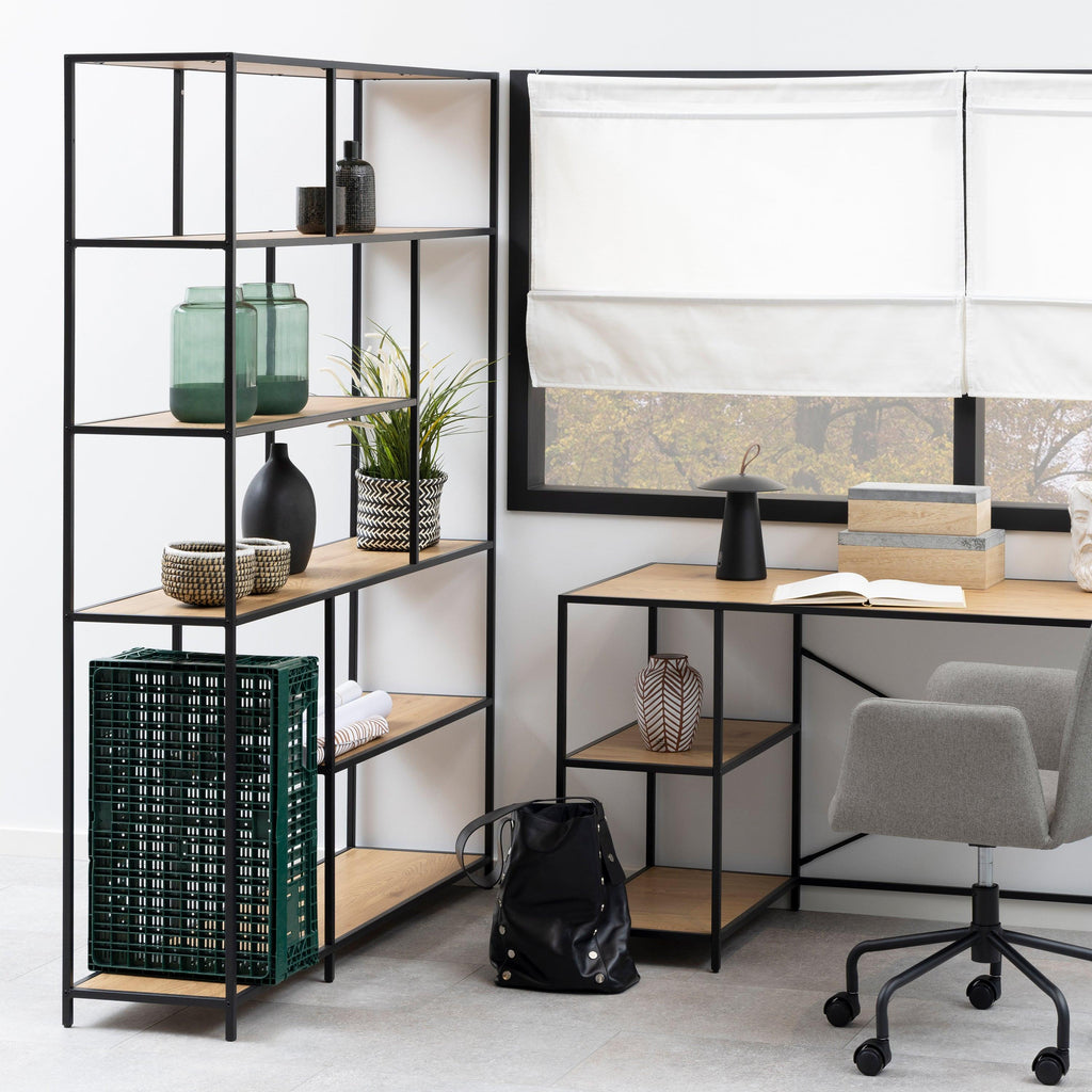 Seaford Bookcase with 5 Shelves in Black and Oak - image 4