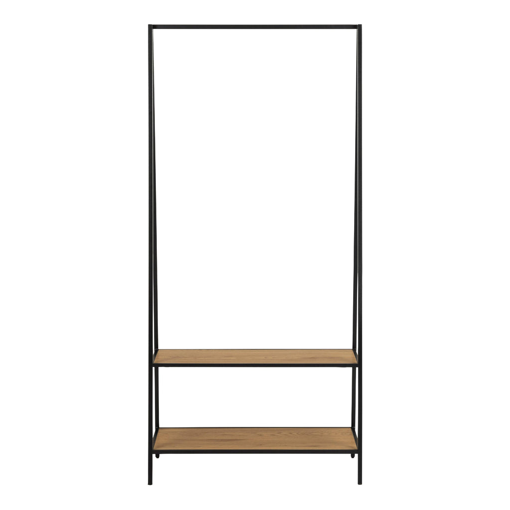 Seaford Black Metal Clothes Rack with 2 Oak Shelves - image 2