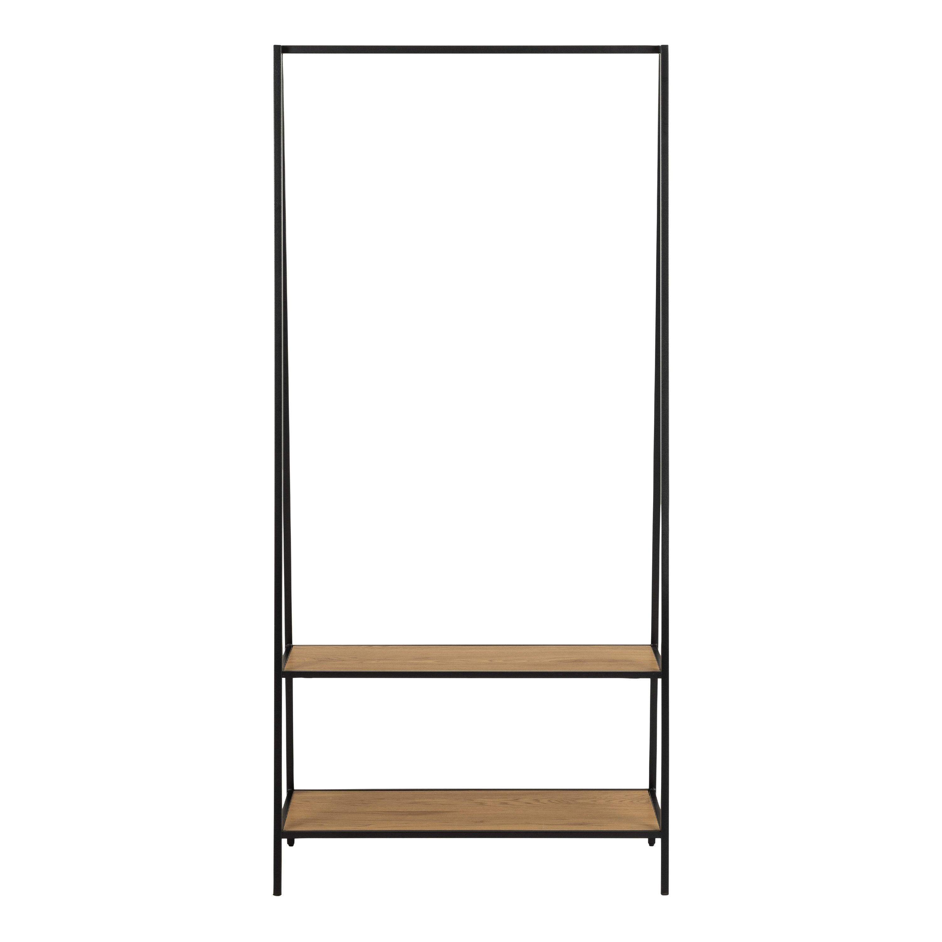 Seaford Black Metal Clothes Rack with 2 Oak Shelves - image 2