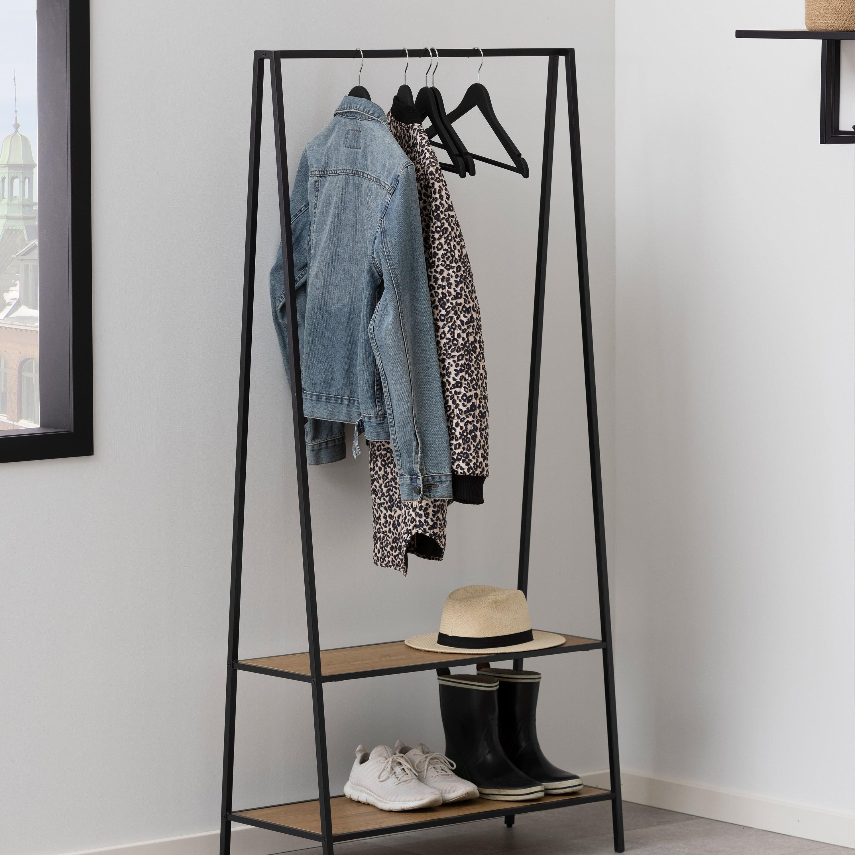Seaford Black Metal Clothes Rack with 2 Oak Shelves - image 5