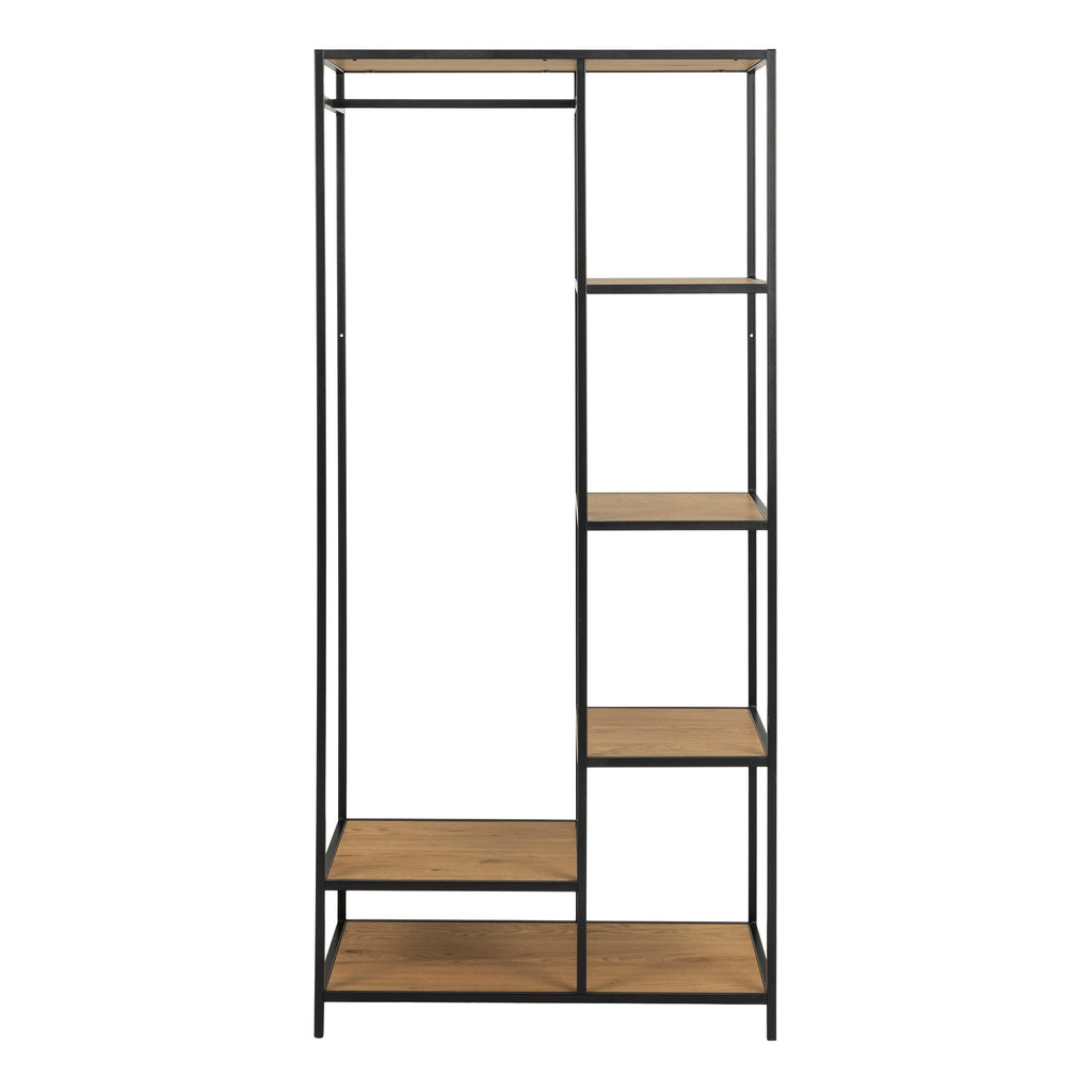 Seaford Black Metal Clothes Rack with 5 Oak Shelves - image 2