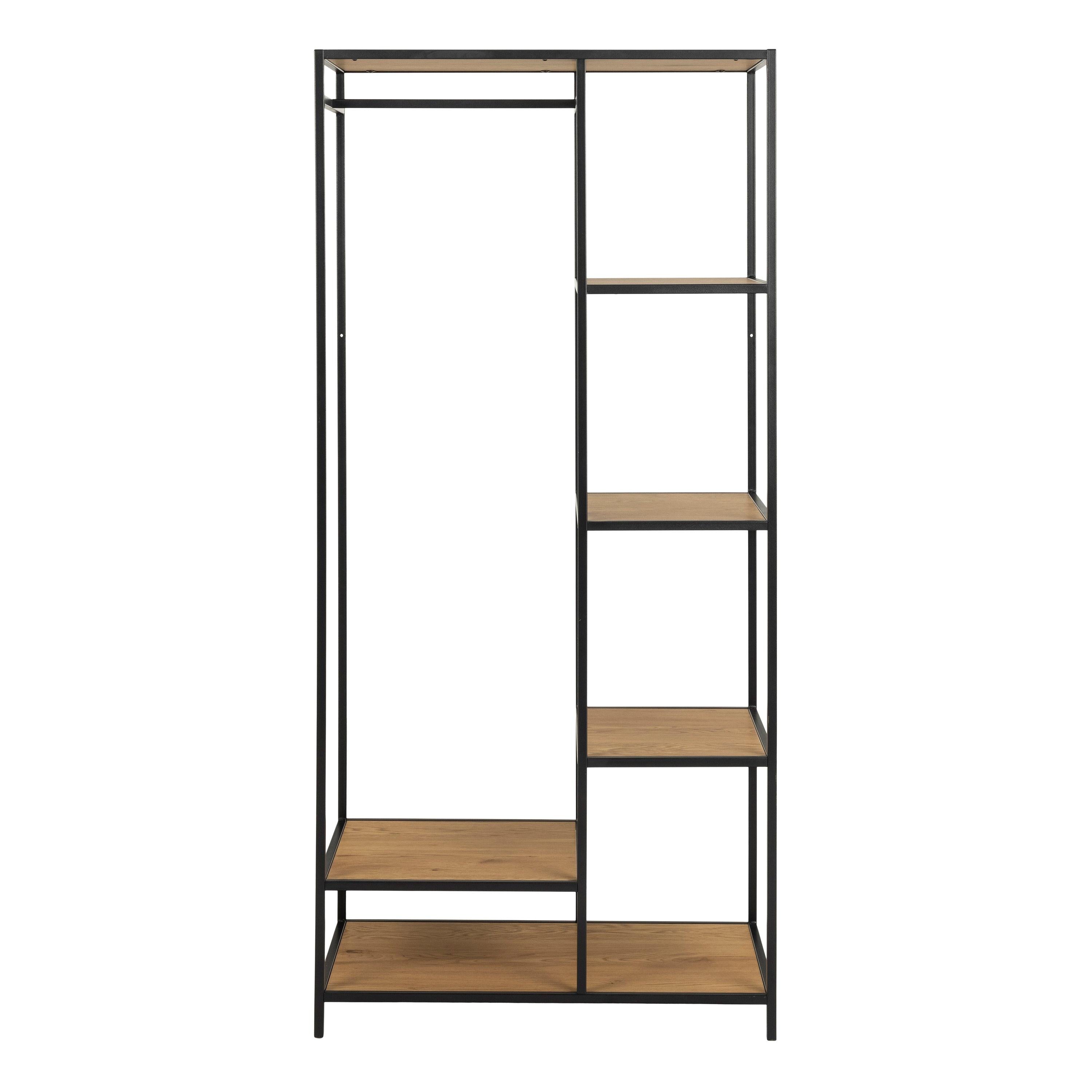 Seaford Black Metal Clothes Rack with 5 Oak Shelves - image 2