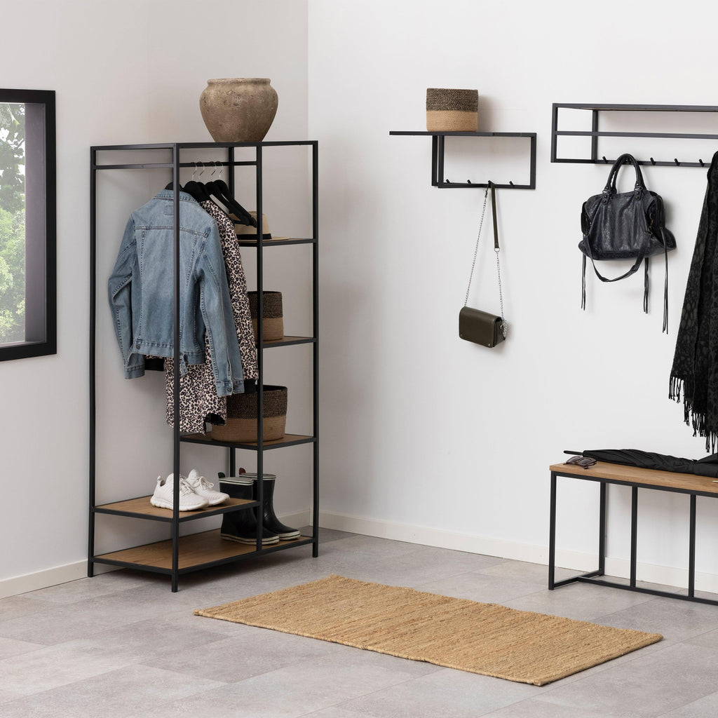 Seaford Black Metal Clothes Rack with 5 Oak Shelves - image 4