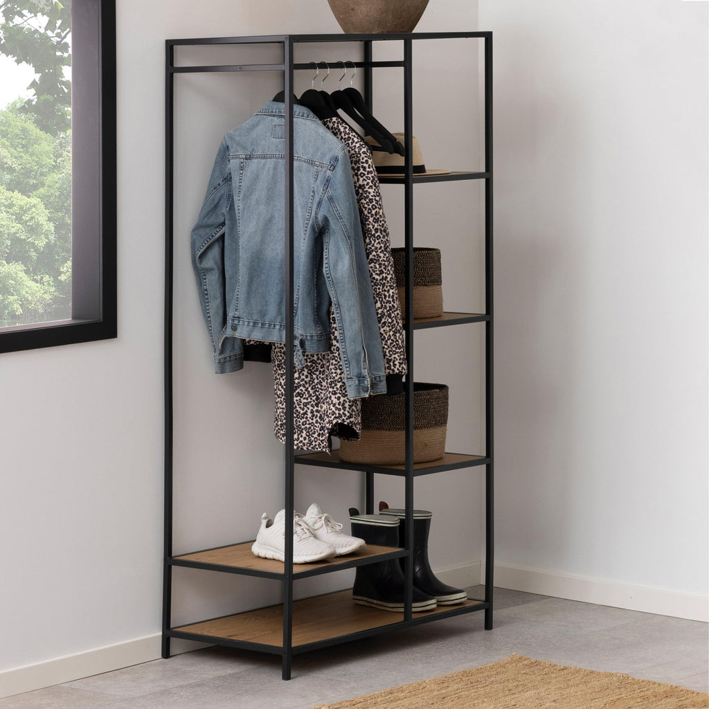 Seaford Black Metal Clothes Rack with 5 Oak Shelves - image 5