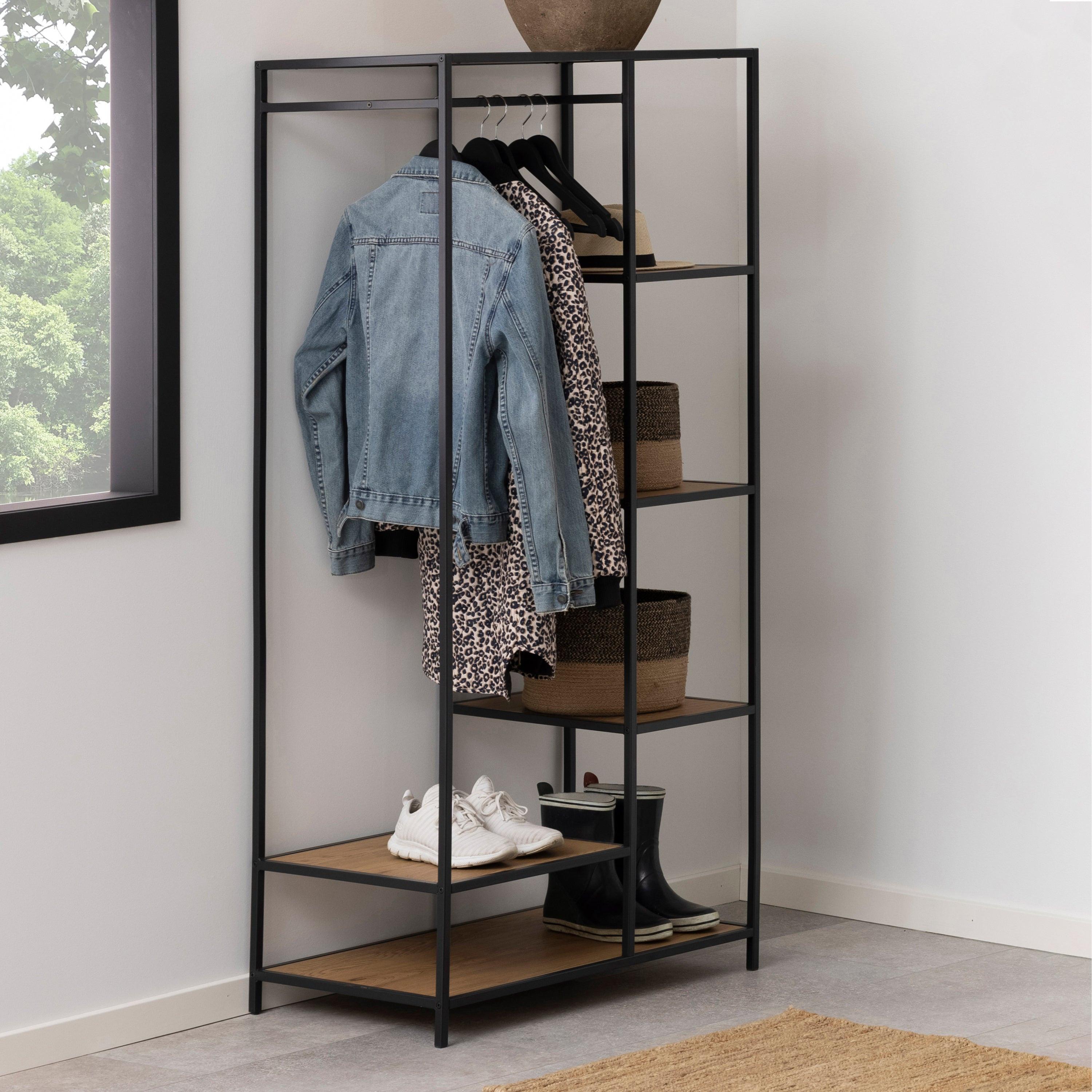 Seaford Black Metal Clothes Rack with 5 Oak Shelves - image 5