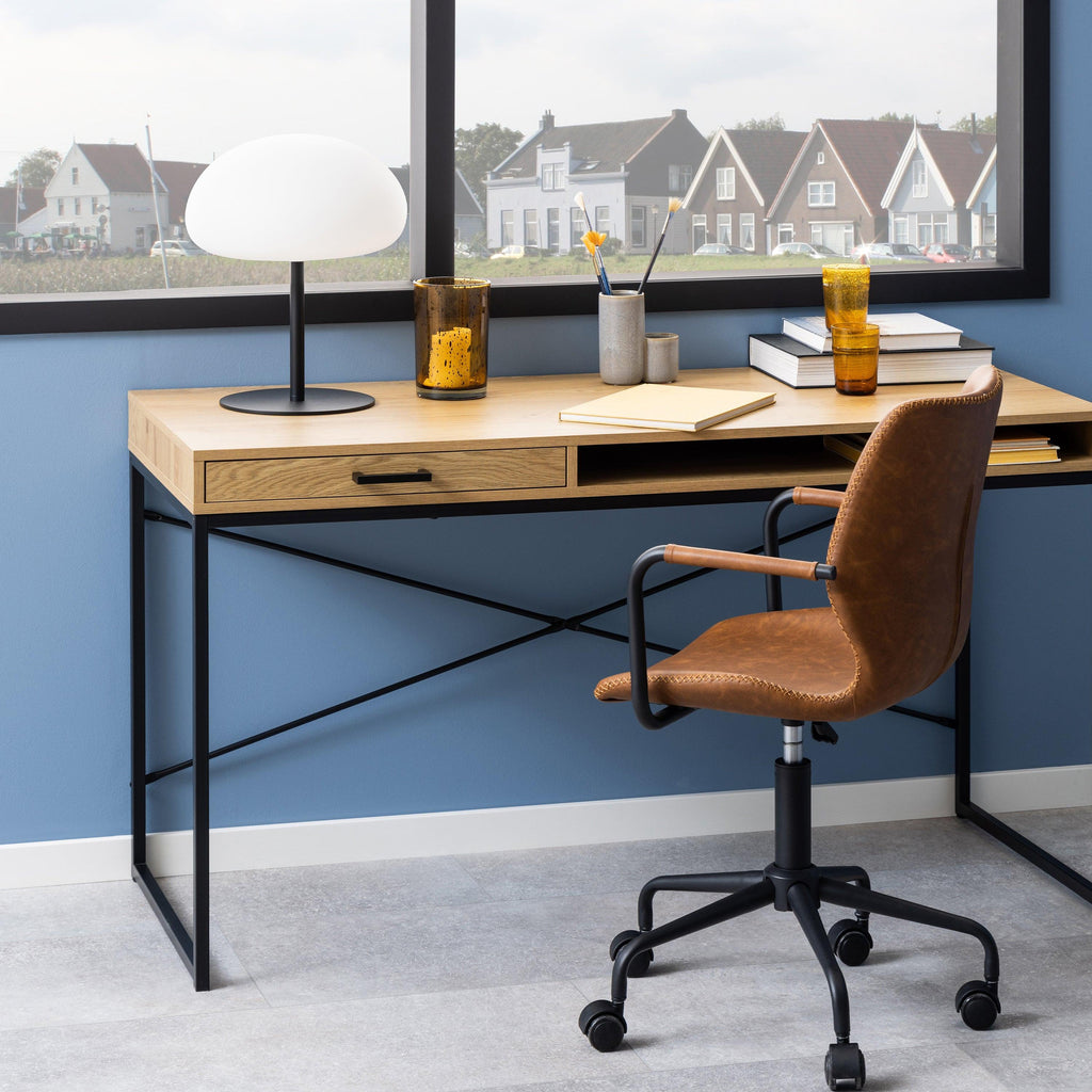 Seaford Office Desk with 1 Drawer in Black and Oak - image 5