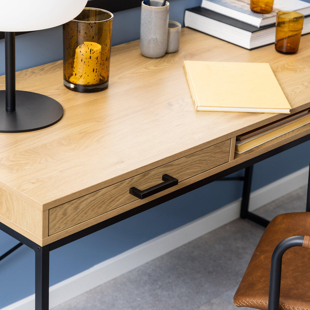 Seaford Office Desk with 1 Drawer in Black and Oak - image 6