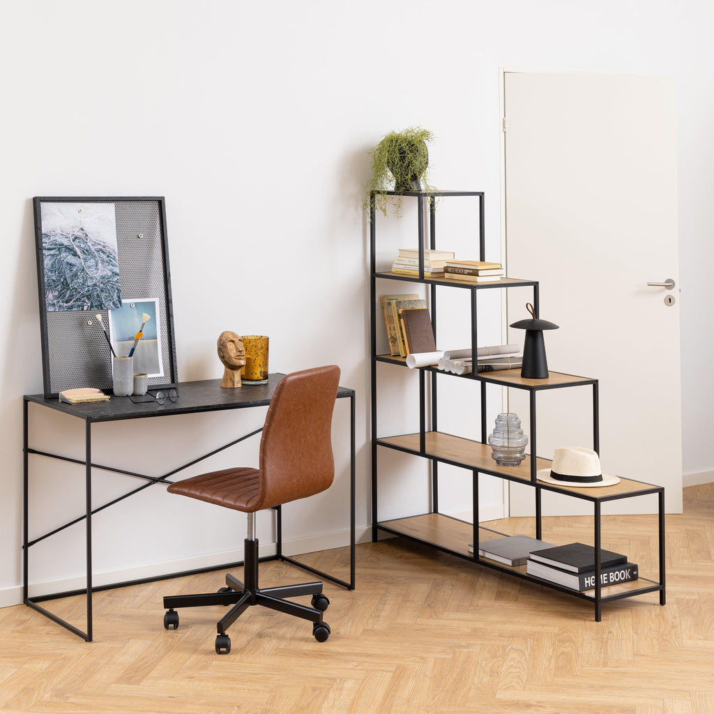Seaford Bookcase with 4 Shelves in Black and Oak - image 4
